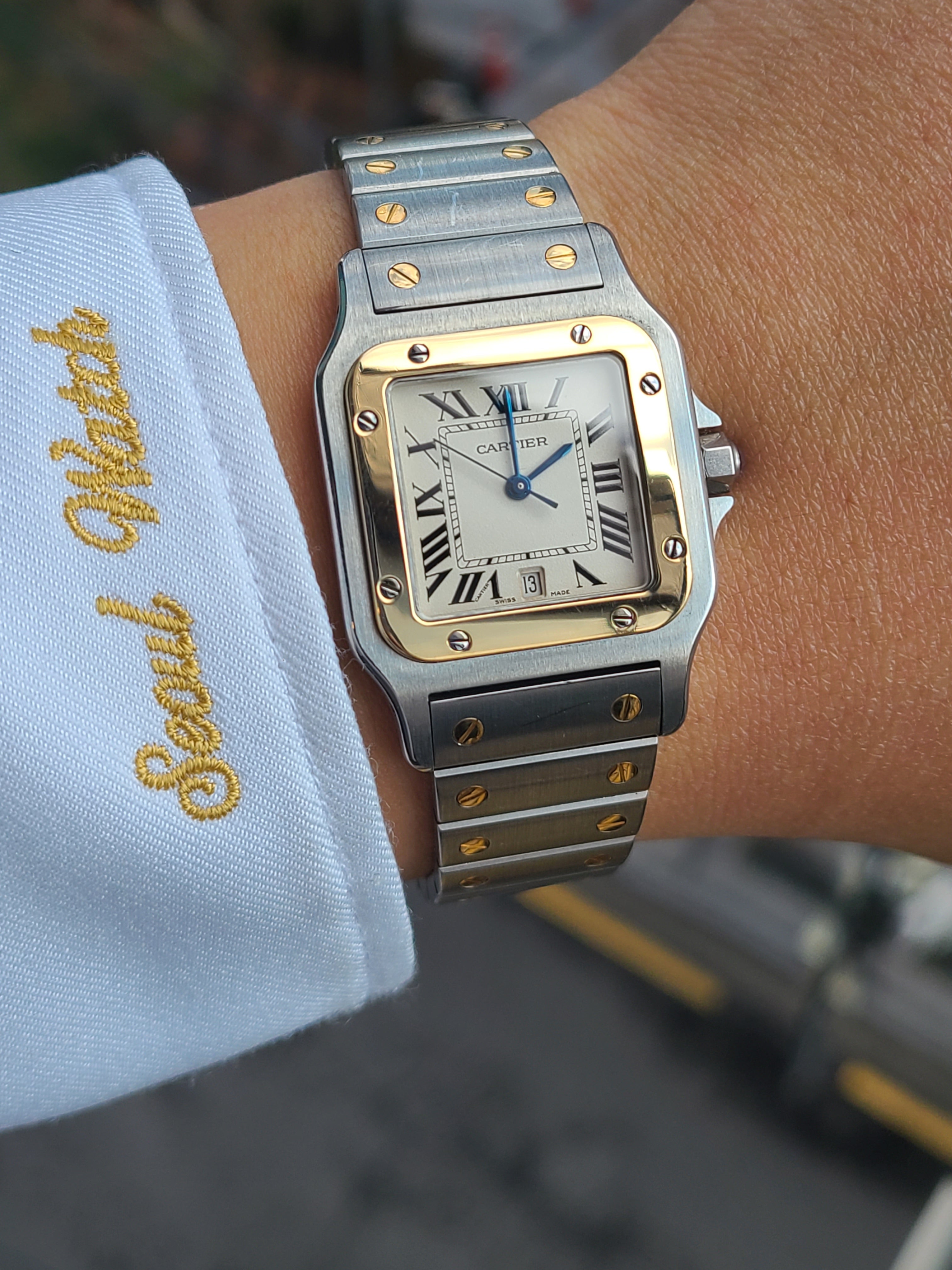 Cartier Santos Galbee 18K Gold Two-Tone Men's LM 까르띠에 산토스 갈베 화이트로만 18k 콤비 LM 라지 남성
