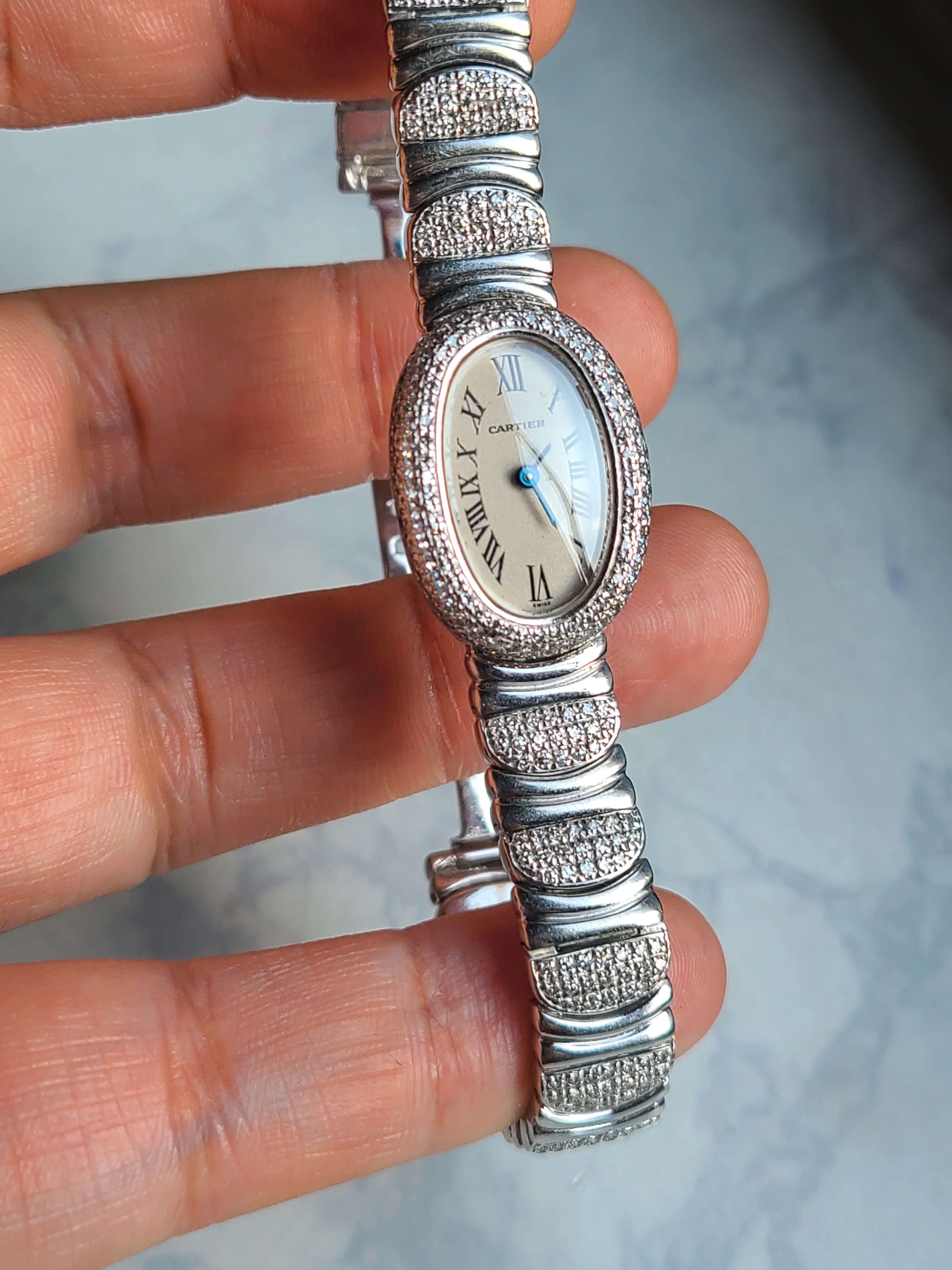 Cartier Baignoire Mini Diamond 18K WG 까르띠에 베누아 미니 Mini 화이트골드 18K 브레이슬릿 풀다이아몬드 여성용