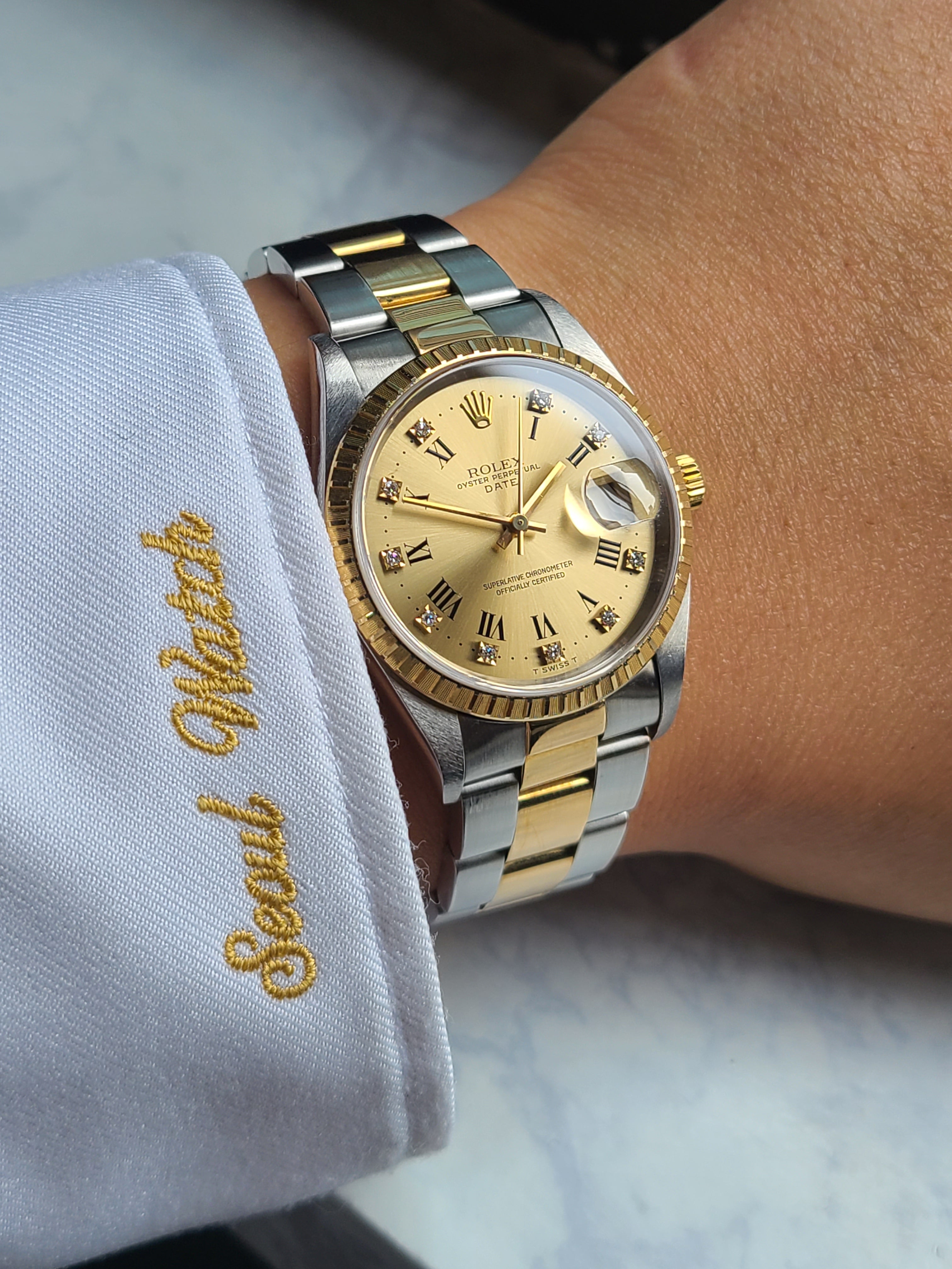 Rolex OP 18K Diamond Two Tone 롤렉스 오이스터퍼페추얼 데이트 블랙로만 다이아몬드 18K 콤비 소장품 빈티지