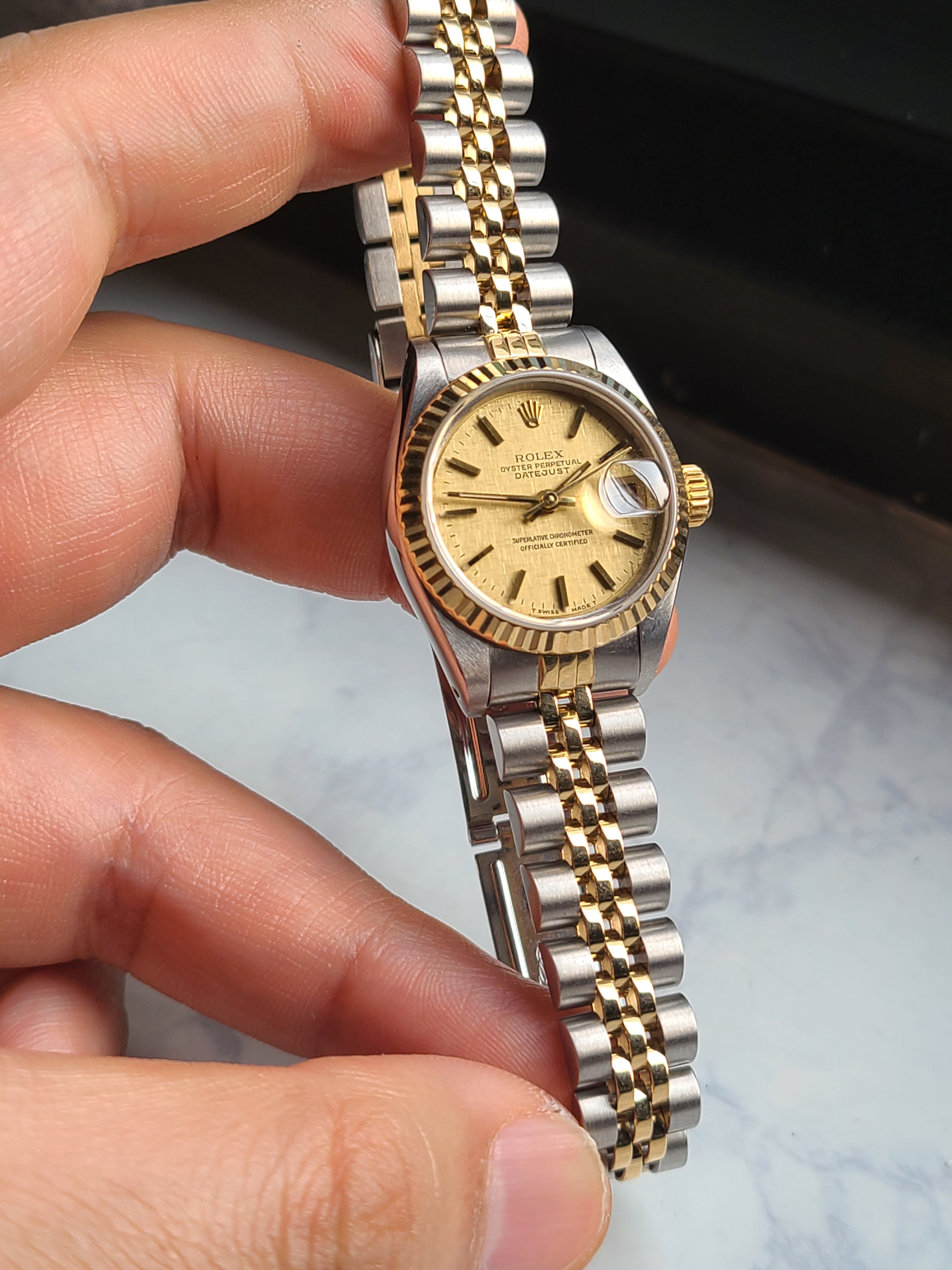 Rolex Datejust Gold 10P Diamond Two-Tone Women's 롤렉스 여성용 데이저스트 샴페인골드 린넨 다이얼 18K 콤비