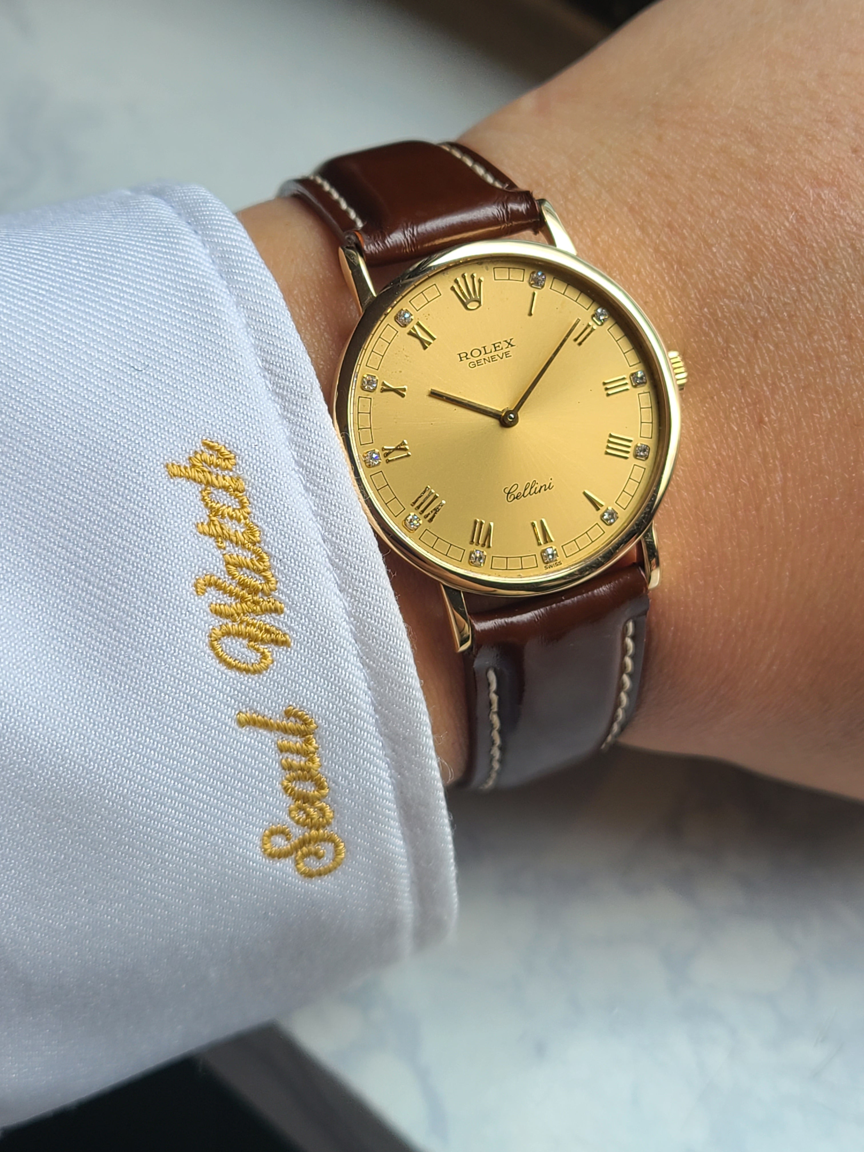 Rolex Cellini Gold 18K Solid YG 롤렉스 셀리니 11P 다이아 골드로만 샴페인골드 18K 옐로우골드 금통 남성용