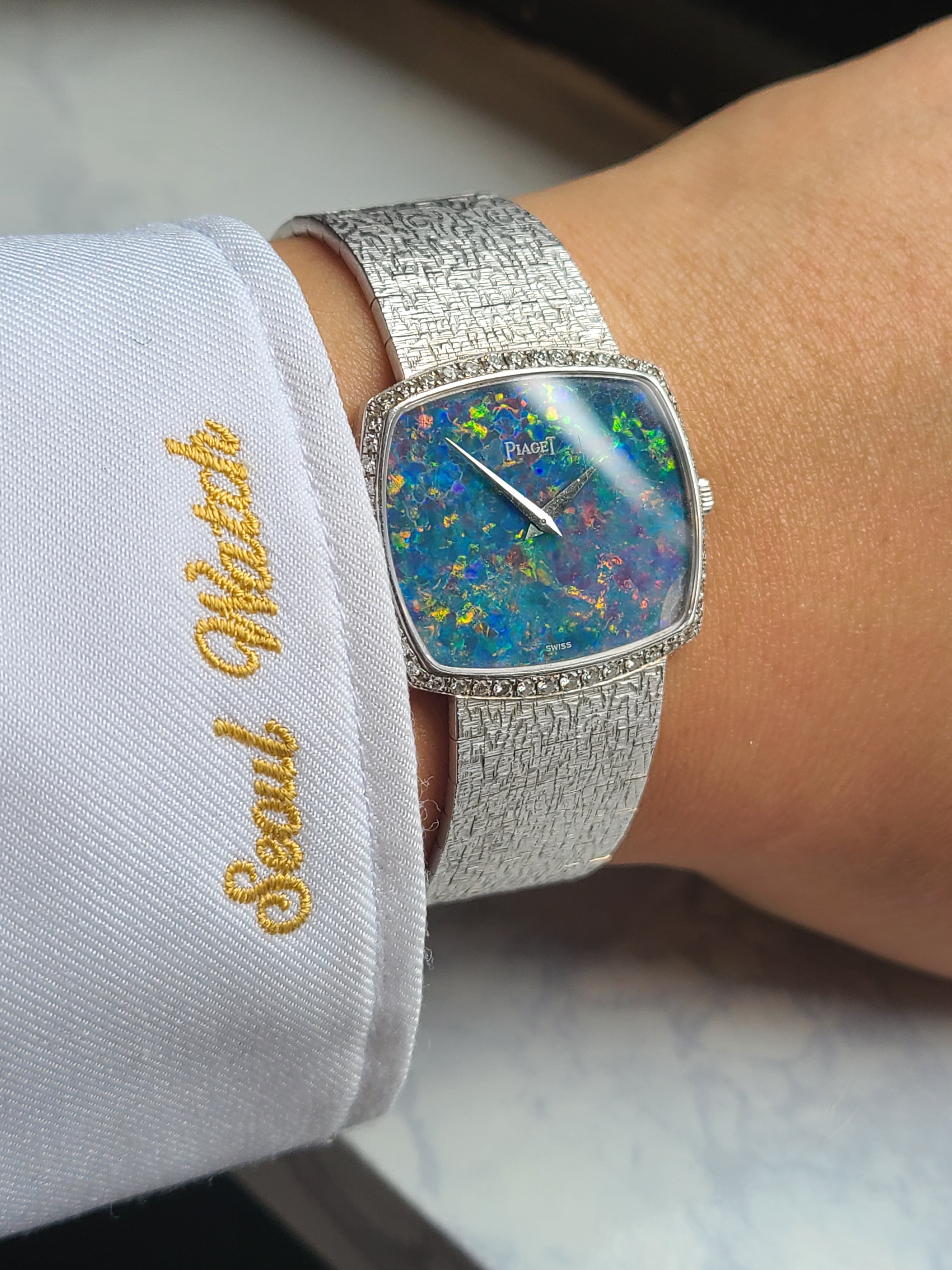 Piaget Cushion Square Opal 18K WG 피아제 클래식 쿠션 오팔 원석 다이얼 18K 화이트골드 금통 빈티지