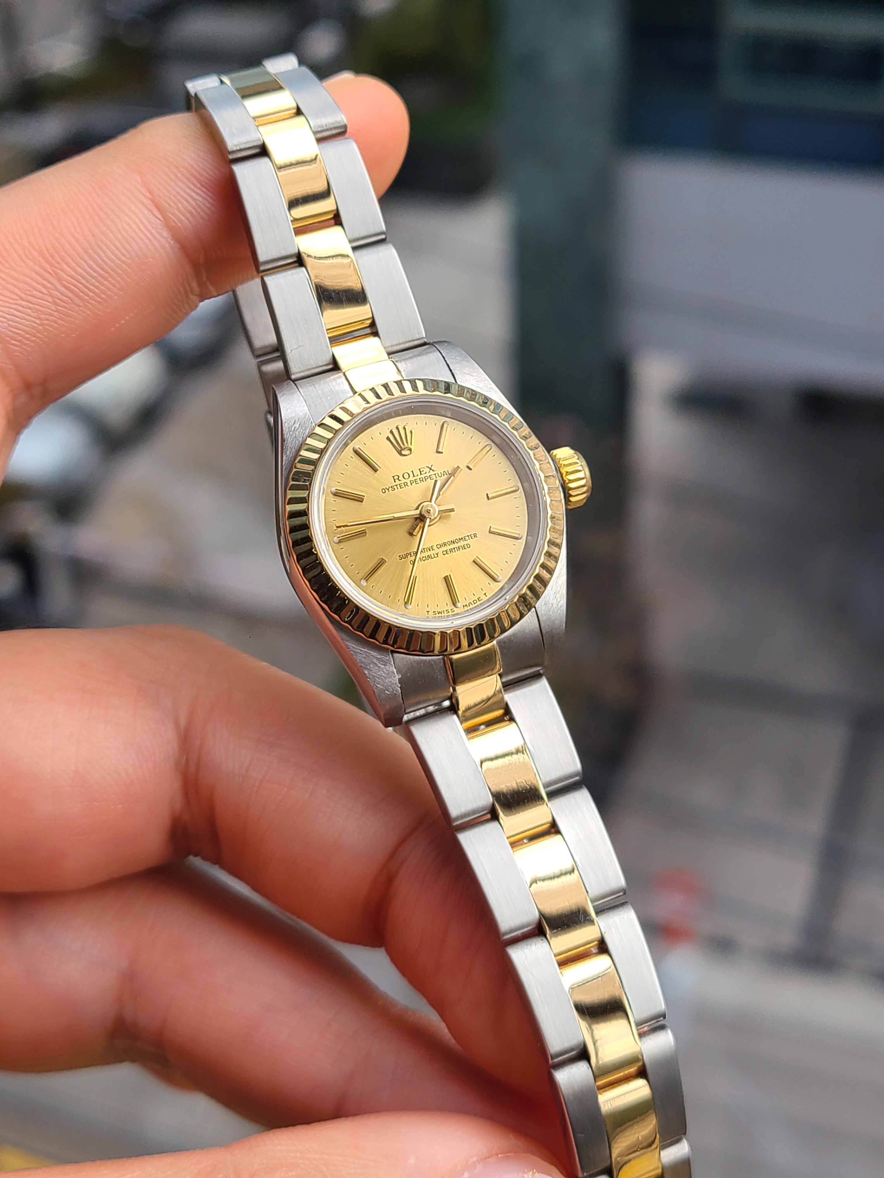 Rolex Oyster Perpetual Gold Dial Two-Tone 롤렉 여성용 오이스터퍼페추얼 샴페인골드 다이아몬드