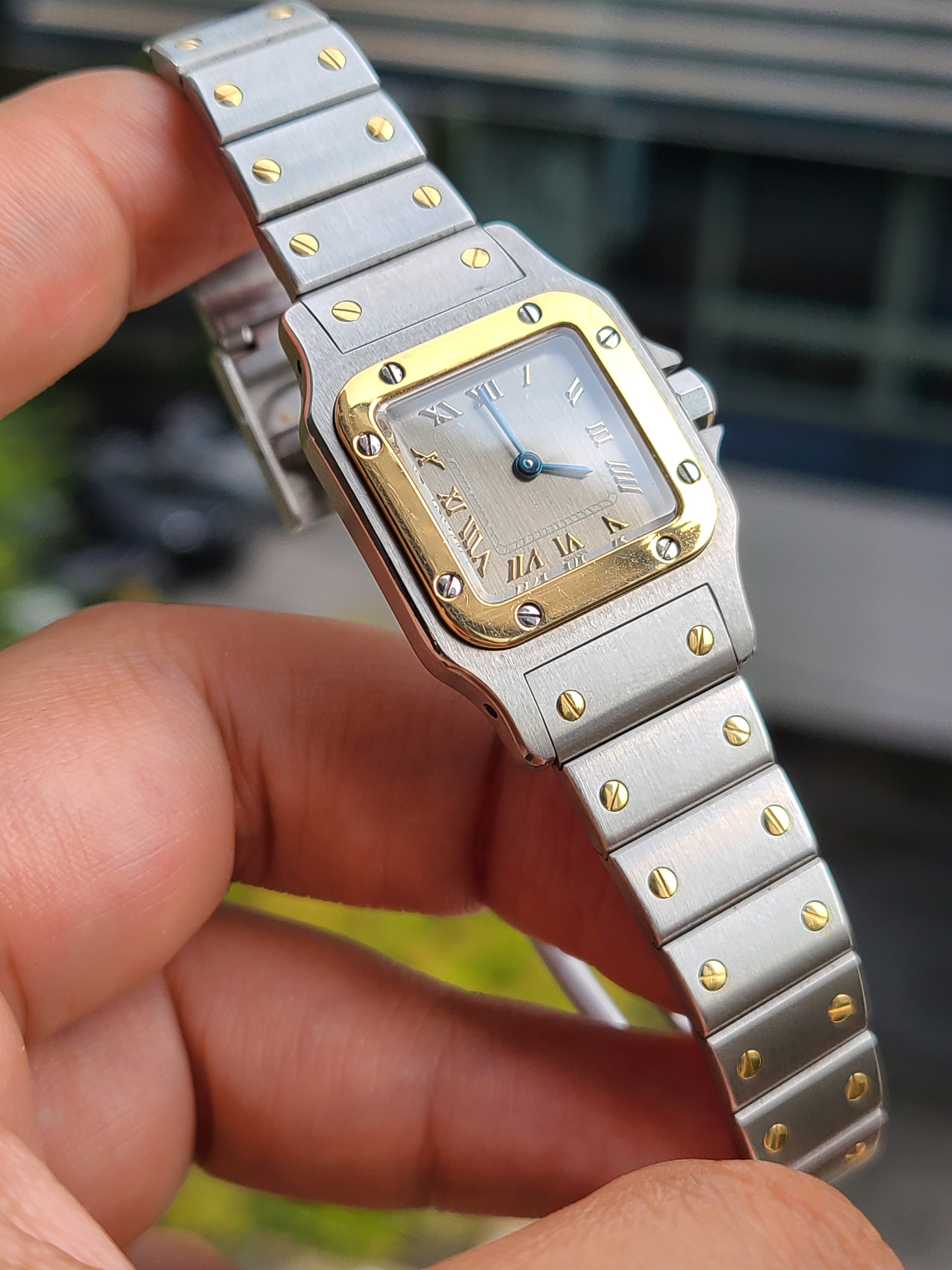 Cartier Santos Gley 18K SM 까르띠에 산토스 입체 슬레이트 그레이다이얼 18K 콤비 SM 여성용