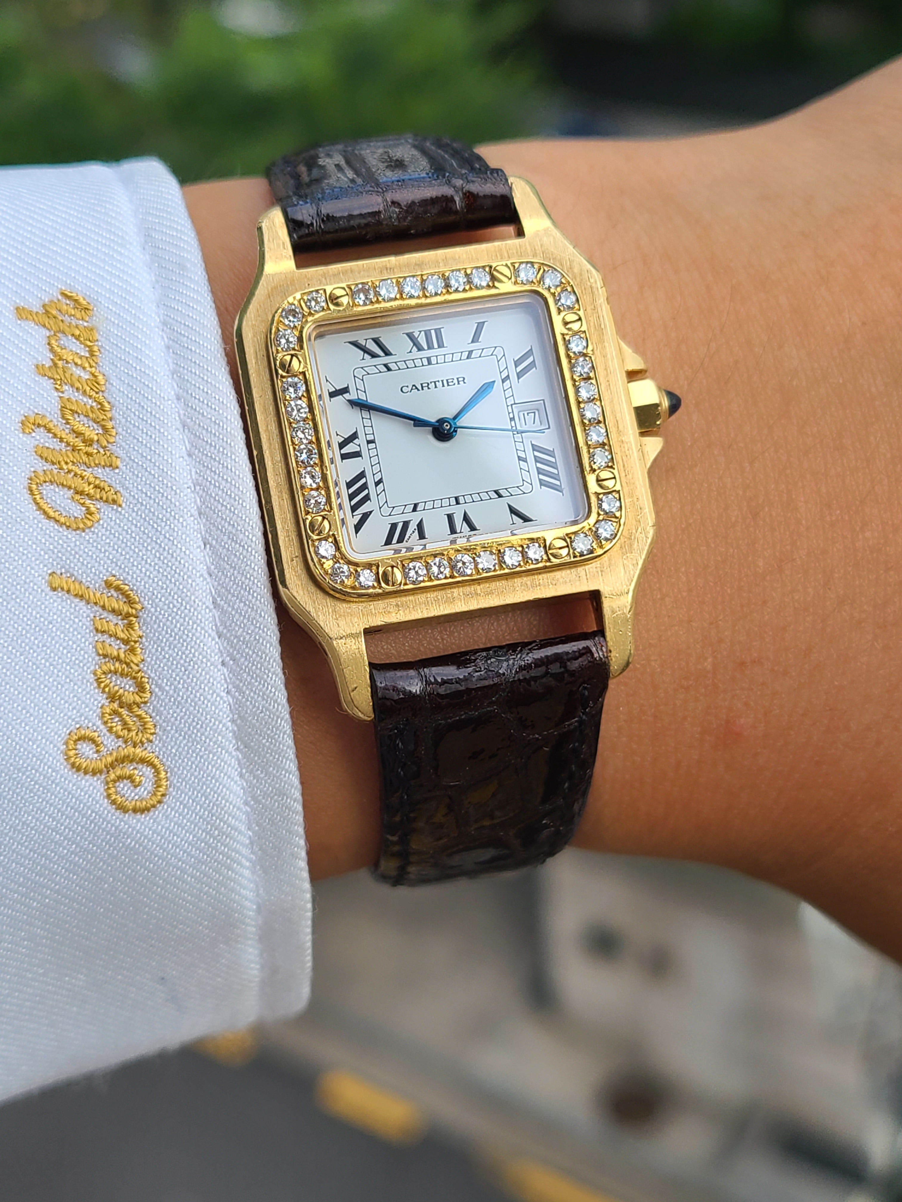 Cartier Santos Galbee Diamond 18K Solid 까르띠에 산토스 다이아베젤 오토메틱 18K 옐로우 금통 LM 라지