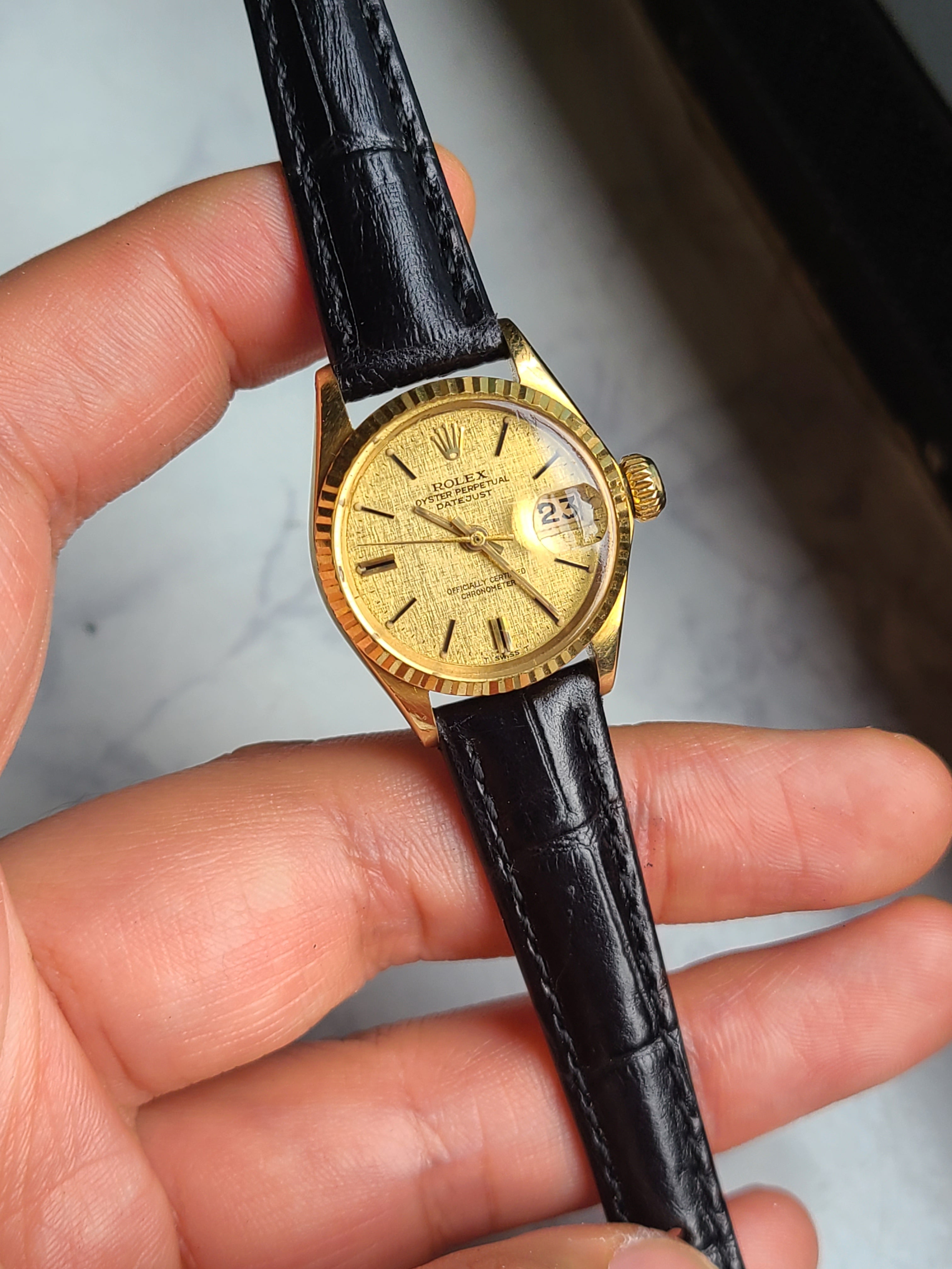 Rolex Datejust 18K Solid Gold Women's 롤렉스 여성용 데이저스트 린넨 샴페인골드 18K 옐로우골드 금통
