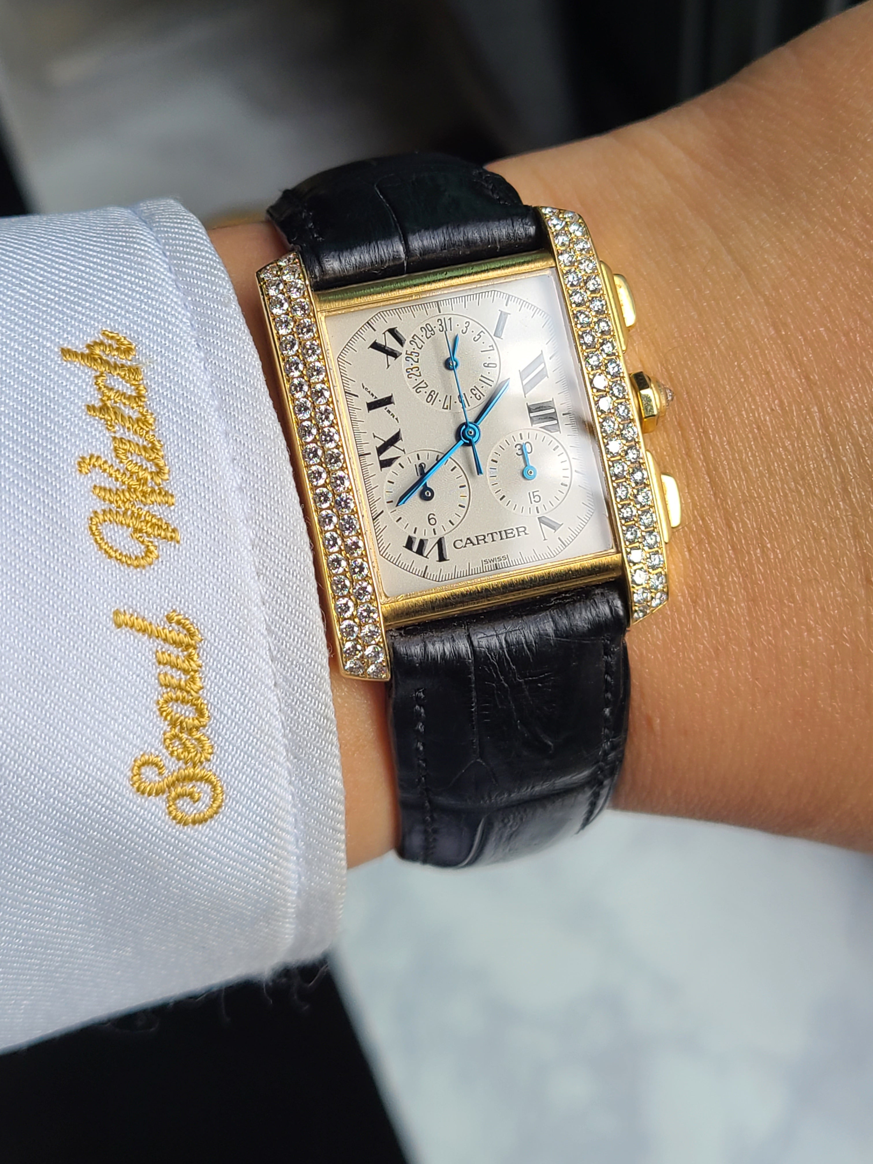 Cartier Tank Francaise Chronograph 18K Diamond XL 까르띠에 탱크 프랑세스 프랑세즈 18K 금통 다이아 크로노그래프 XL