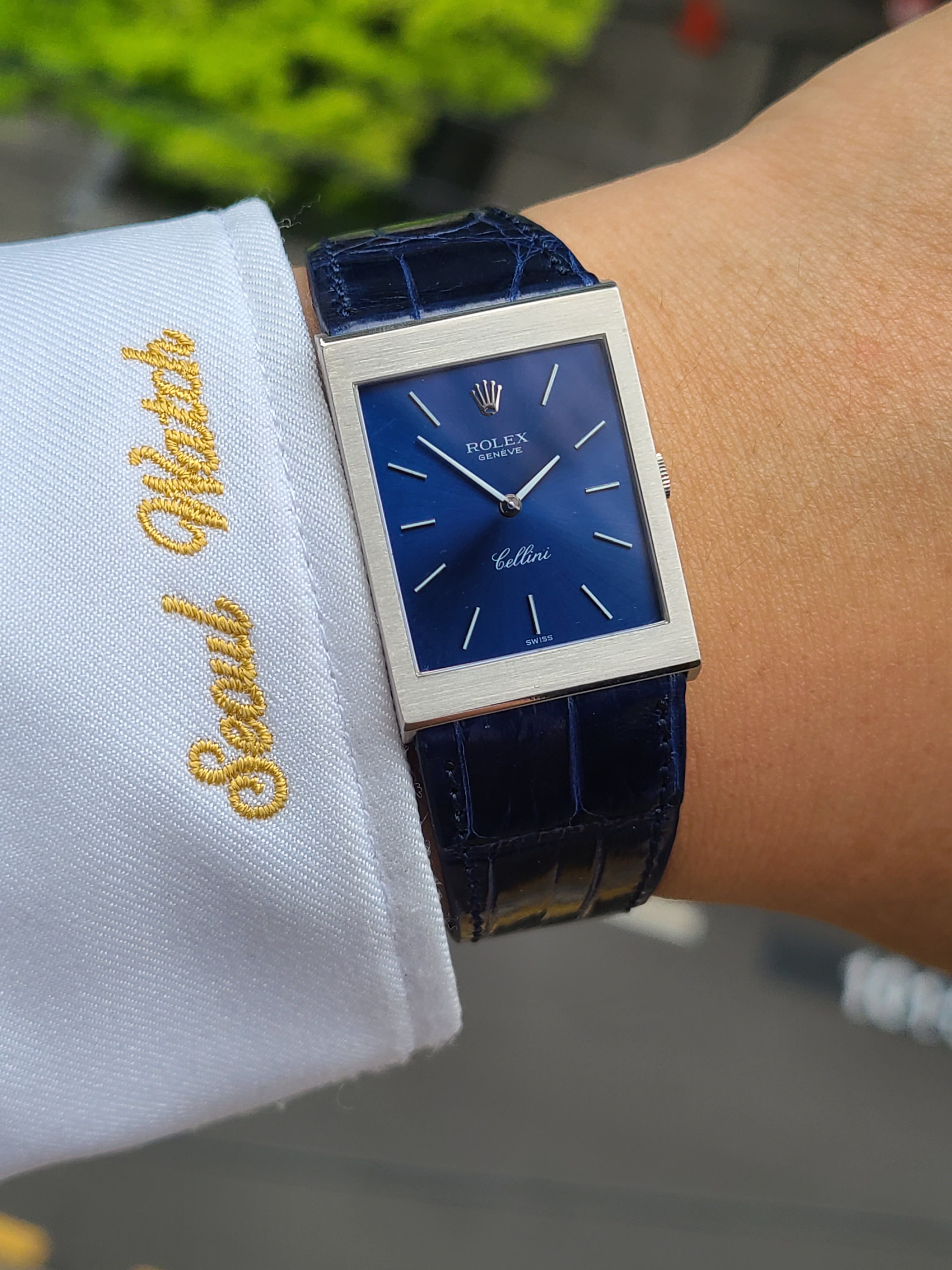 Rolex Cellini Tank Square 18K WG Vintage 롤렉스 셀리니 점보 탱크 블루 화이트골드 18K 금통 빈티지