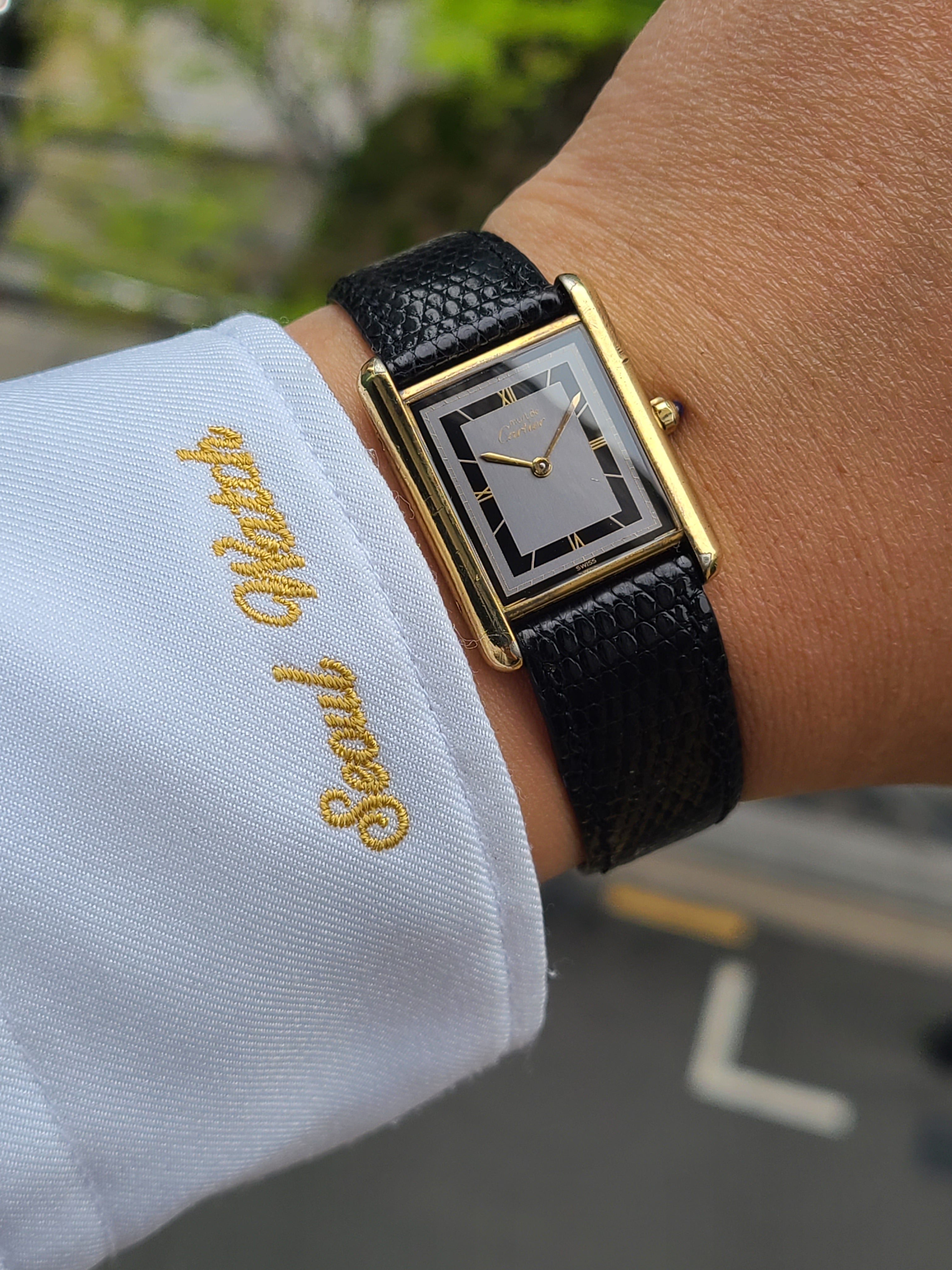 Cariter Must Tank Black Grey Mini Roman Yellow Gold LM 까르띠에 머스트 탱크 블랙 그레이 미니로만 옐로우골드 금장 LM 라지