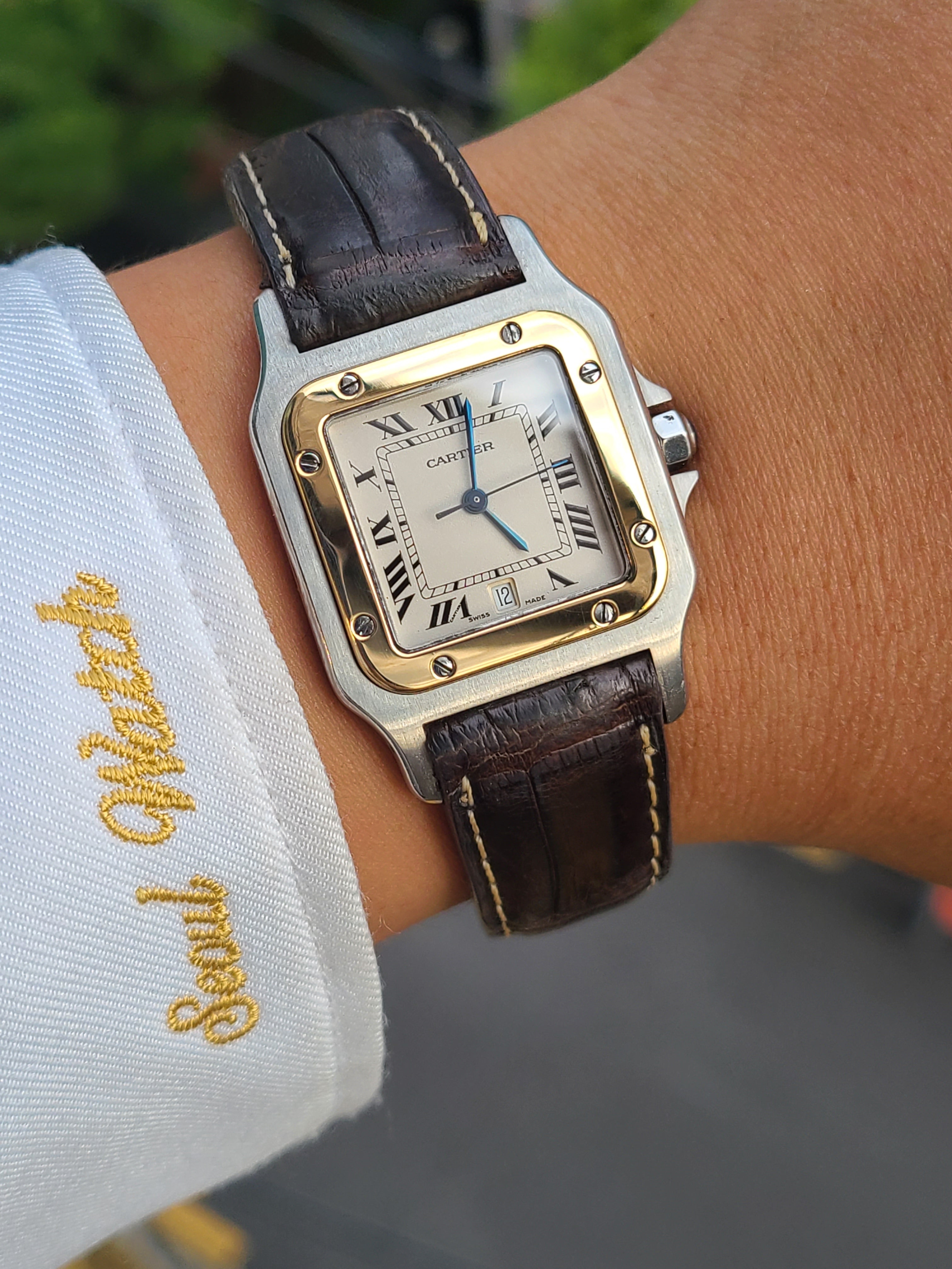 Cartier Santos Galbee 18K Gold Two-Tone Men's LM 까르띠에 산토스 18k 콤비 LM 라지 가죽 남성용