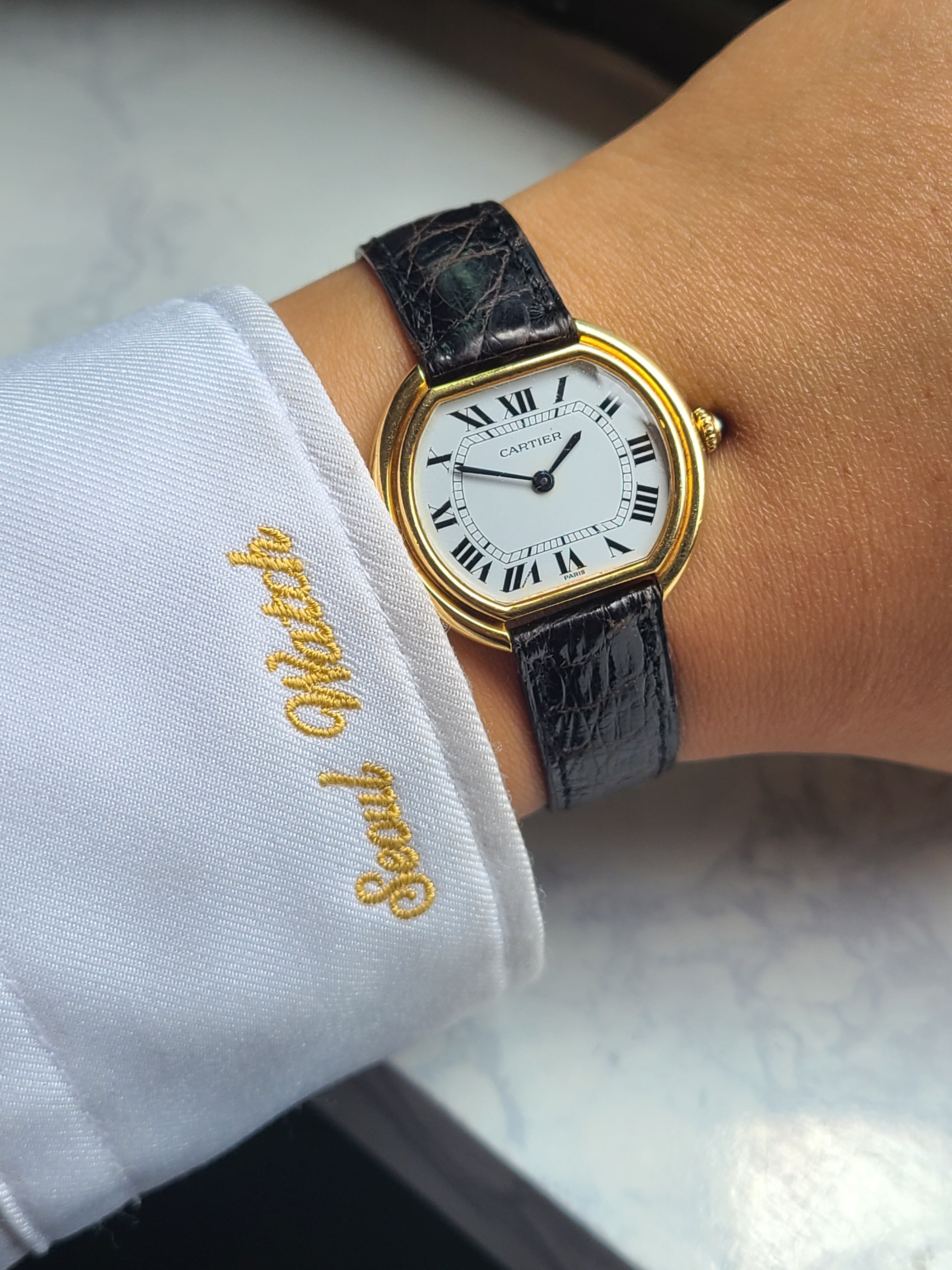 Cariter Ellipse 18K Solid Gold Hand-Widing Vintage 까르띠에 엘립스 18K 옐로우골드 PARIS 다이얼 금통 빈티지 수동