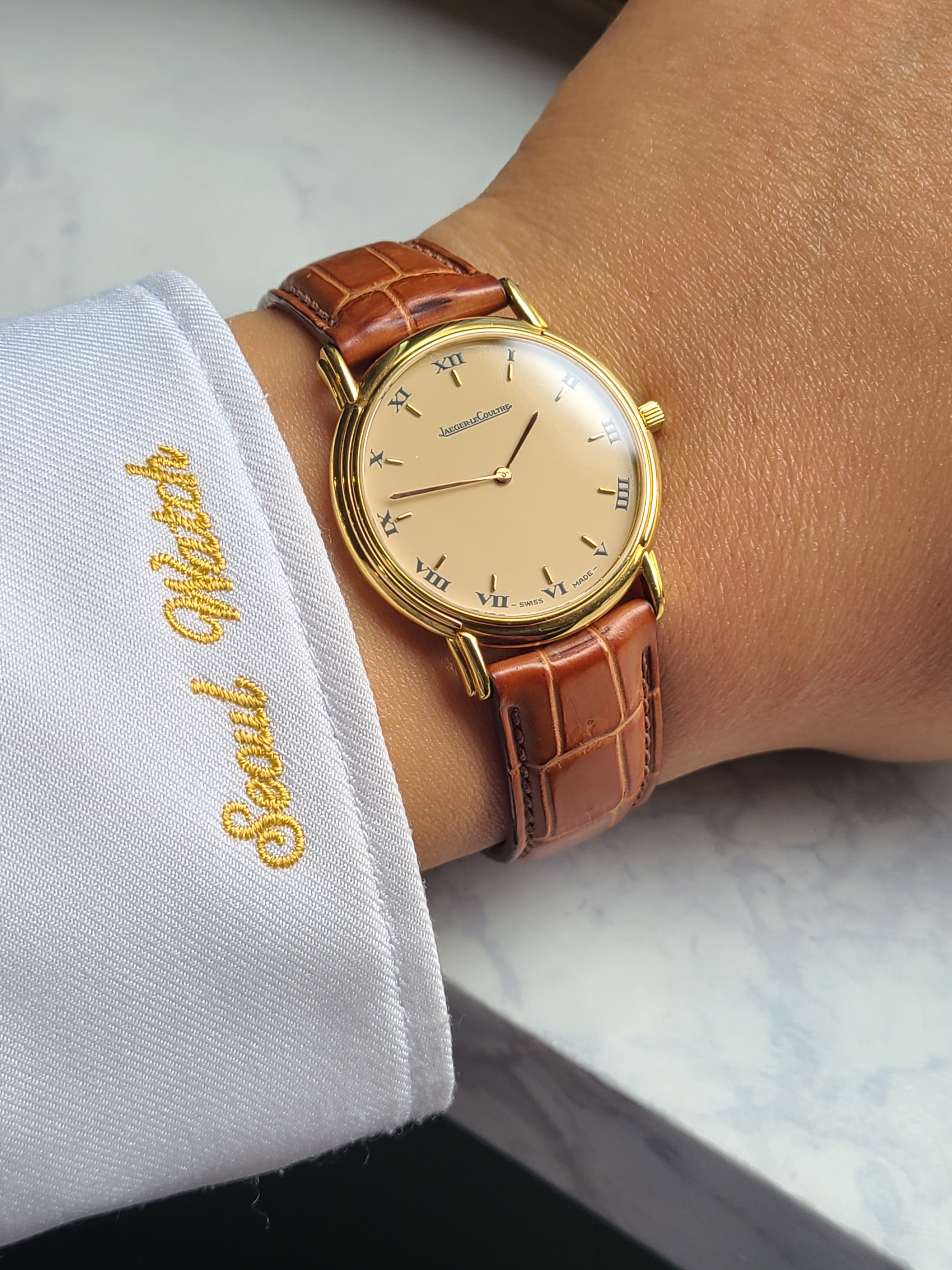 Jaeger Lecoultre Jumbo Classic Ultra-Slim 18K 예거르쿨트르 오디세우스 화이트로만 18k 옐로우골드 금통 소장품 NOS