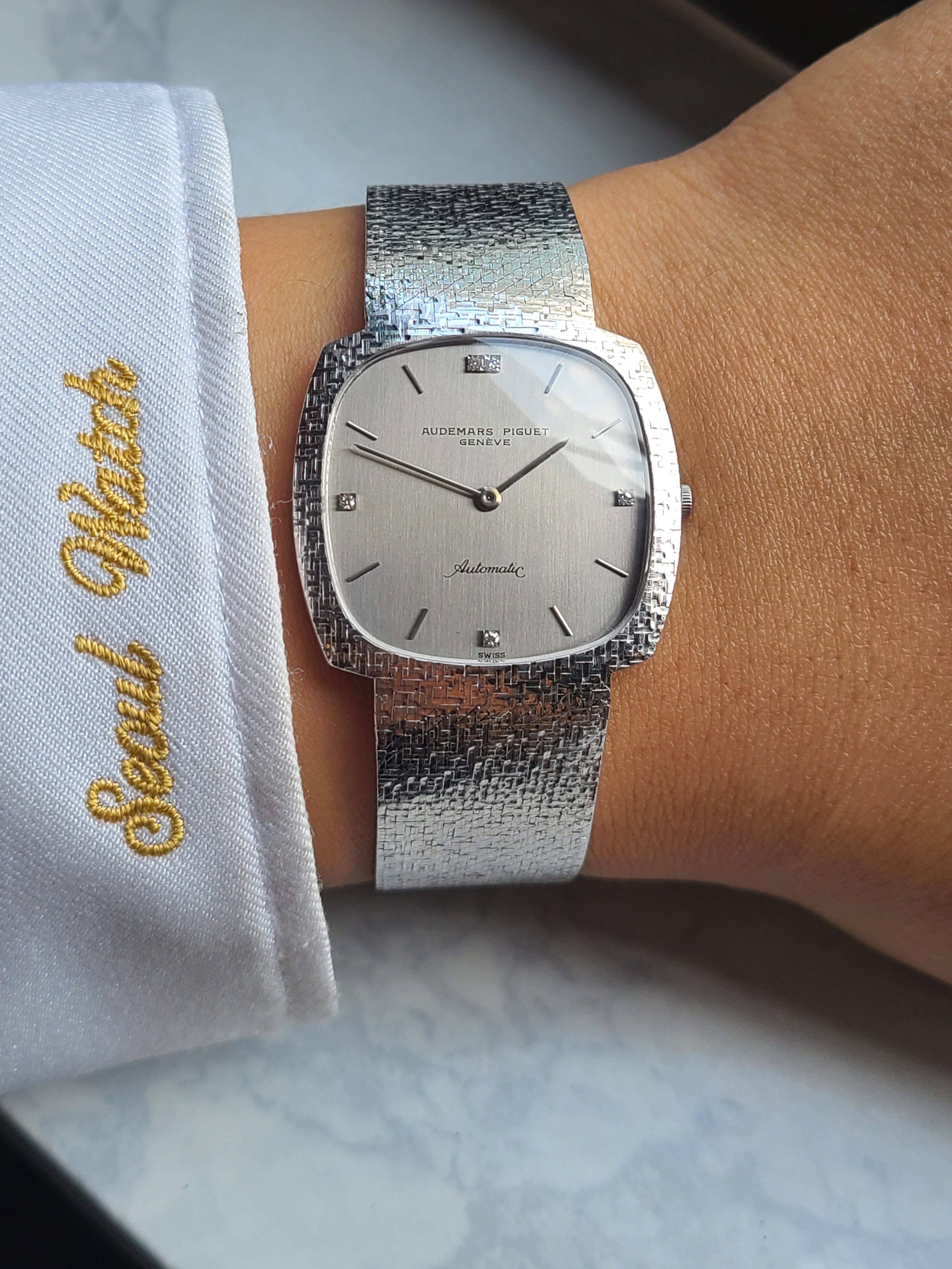 Audemars Piguet 18K Automatic 오데마피게 클래식 쿠션 4P 다이아몬드 다이얼 18K 화이트골드 오토메틱 금통