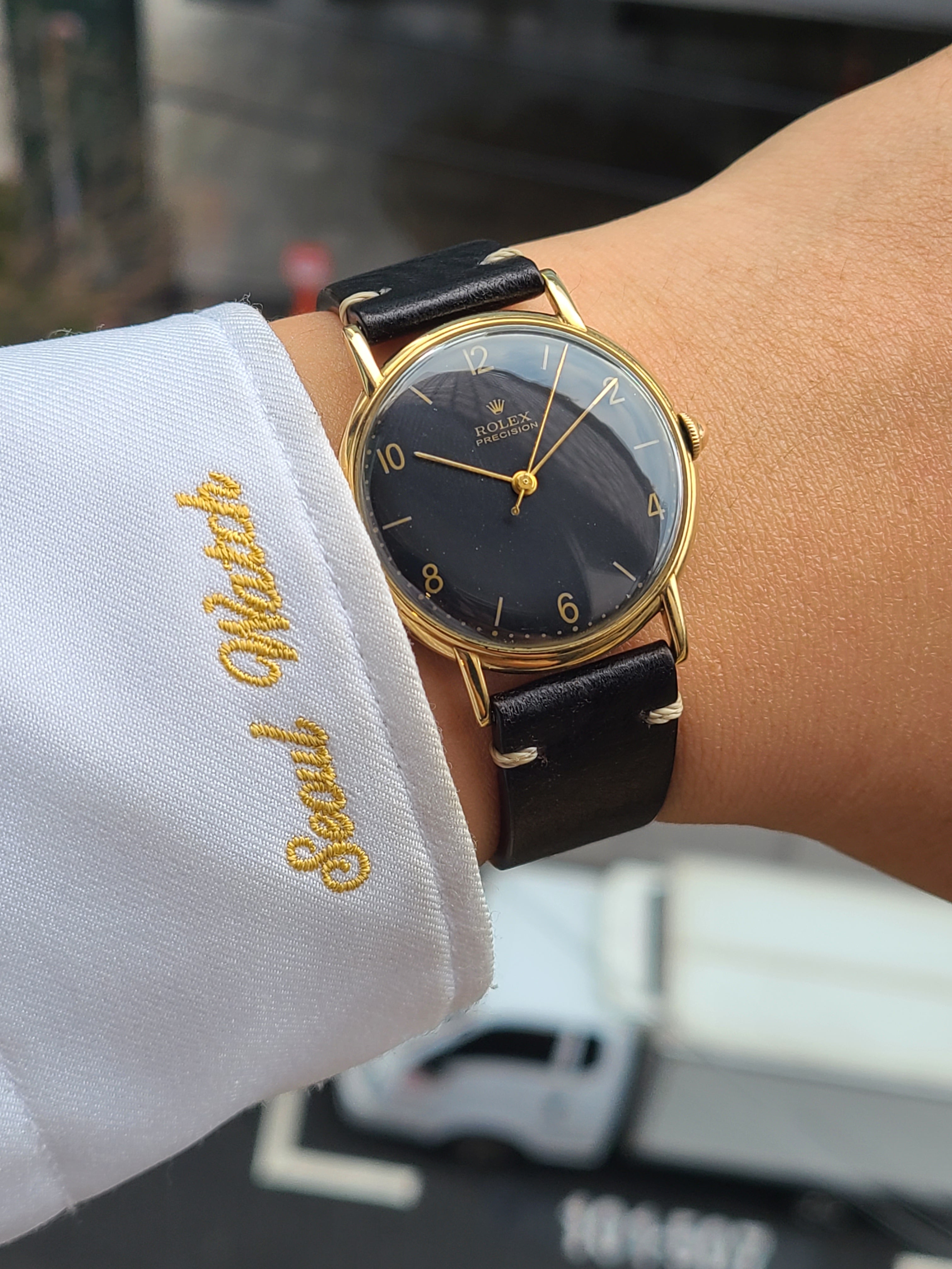 Rolex Precision 14K Gold 1950s Vintage 롤렉스 프리시전 14K 골드 금통 아라빅 매트블랙 빈티지 1950s