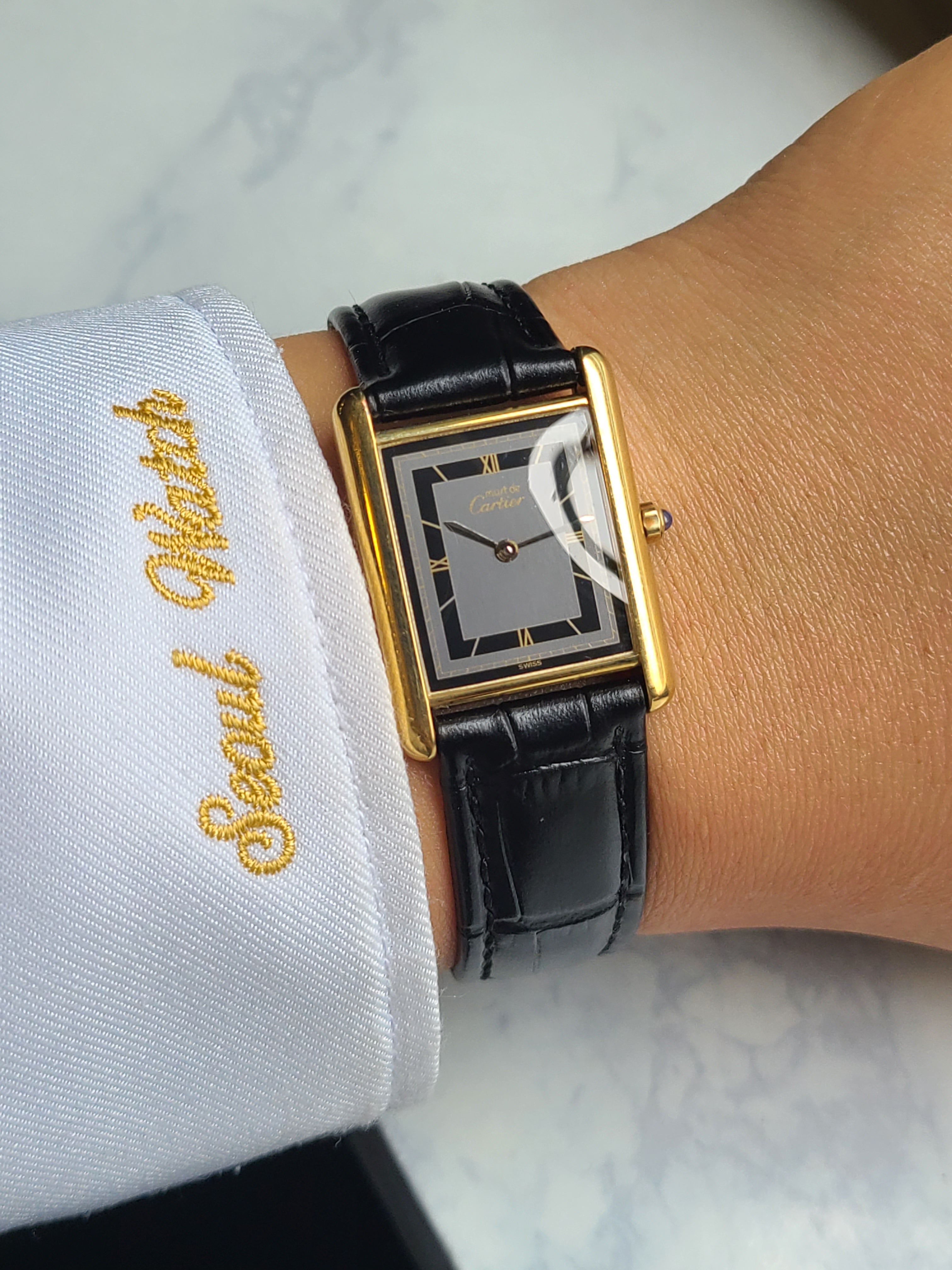 Cariter Must Tank Black Grey Mini Roman Yellow Gold LM 까르띠에 머스트 탱크 블랙 그레이 미니로만 옐로우골드 금장 LM 라지