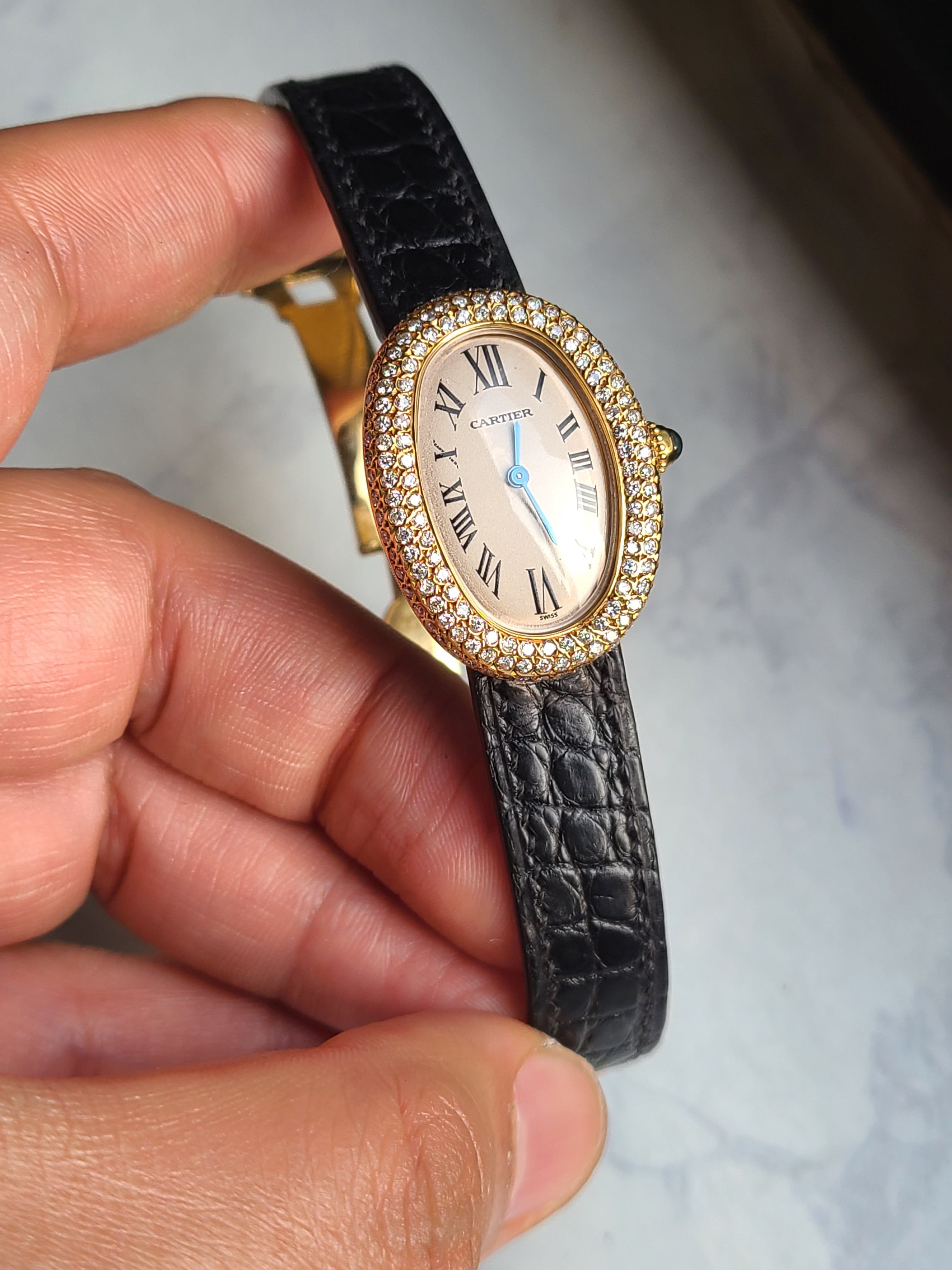 Cartier Baignoire 18K YG SM 까르띠에 베누아 풀다이아몬드 18K 옐로우 디버클 스몰 여성용