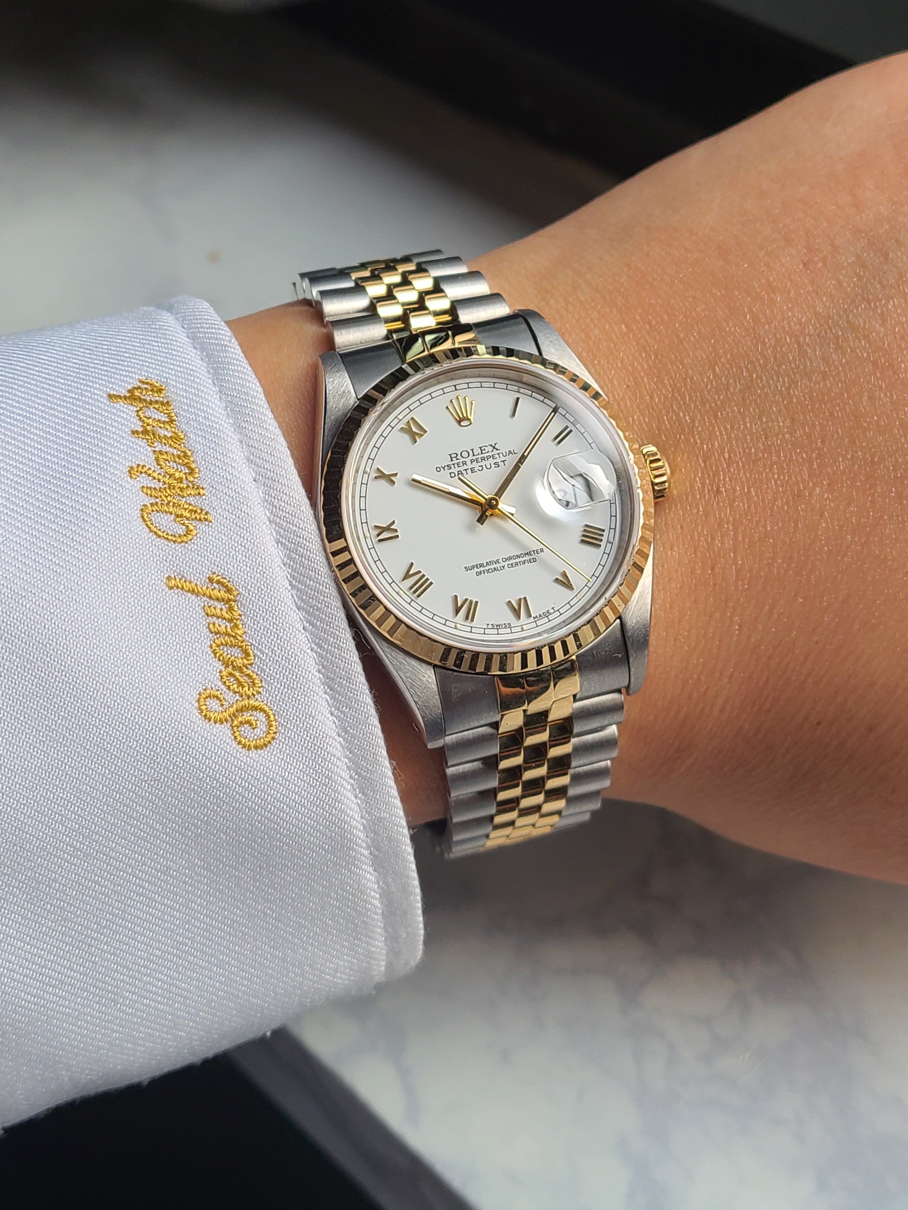 Rolex Datejust 36 Skinny Roman 롤렉스 데이저스트 36 화이트 스키니로만 18K 옐로우골드 콤비