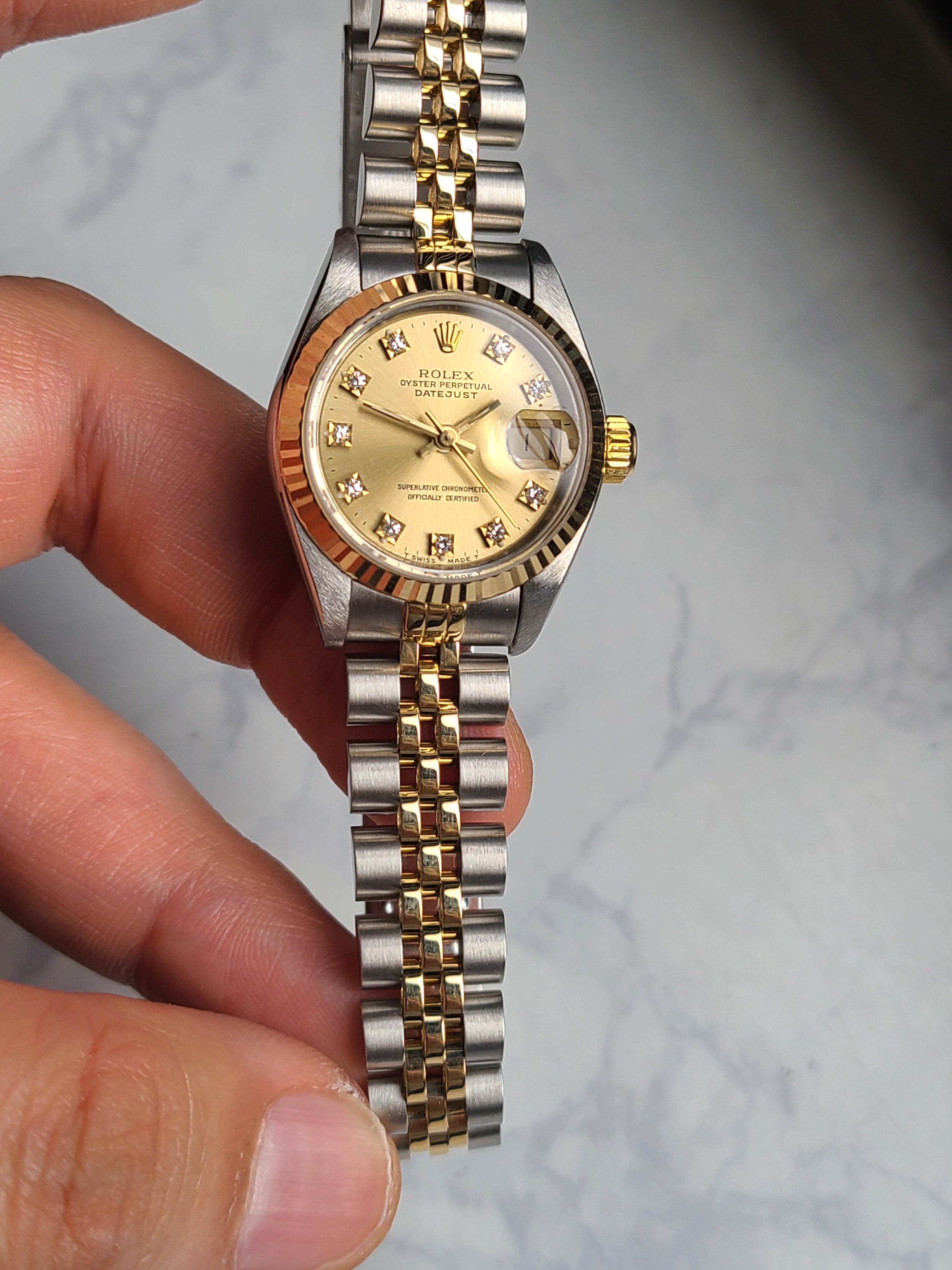 Rolex Datejust Gold 10P Diamond Dial Women's 롤렉스 여성용 데이저스트 샴페인골드 순정 10P 다이아몬드