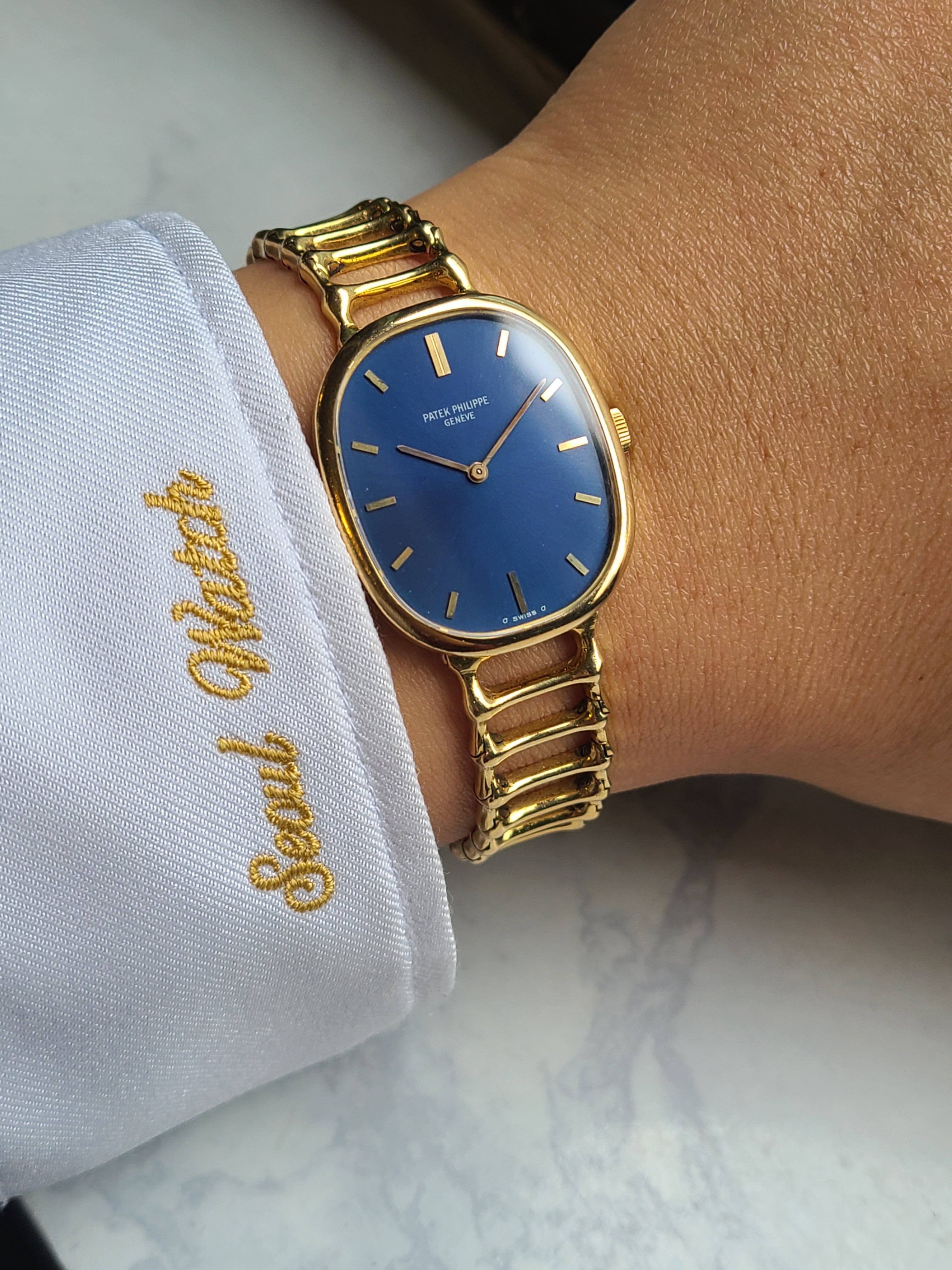 Patek Philippe Golden Ellipse Blue Hand-Widing 18K YG Men's 파텍필립 골든 엘립스 청판 블루 18K 옐로우 금통 남성용
