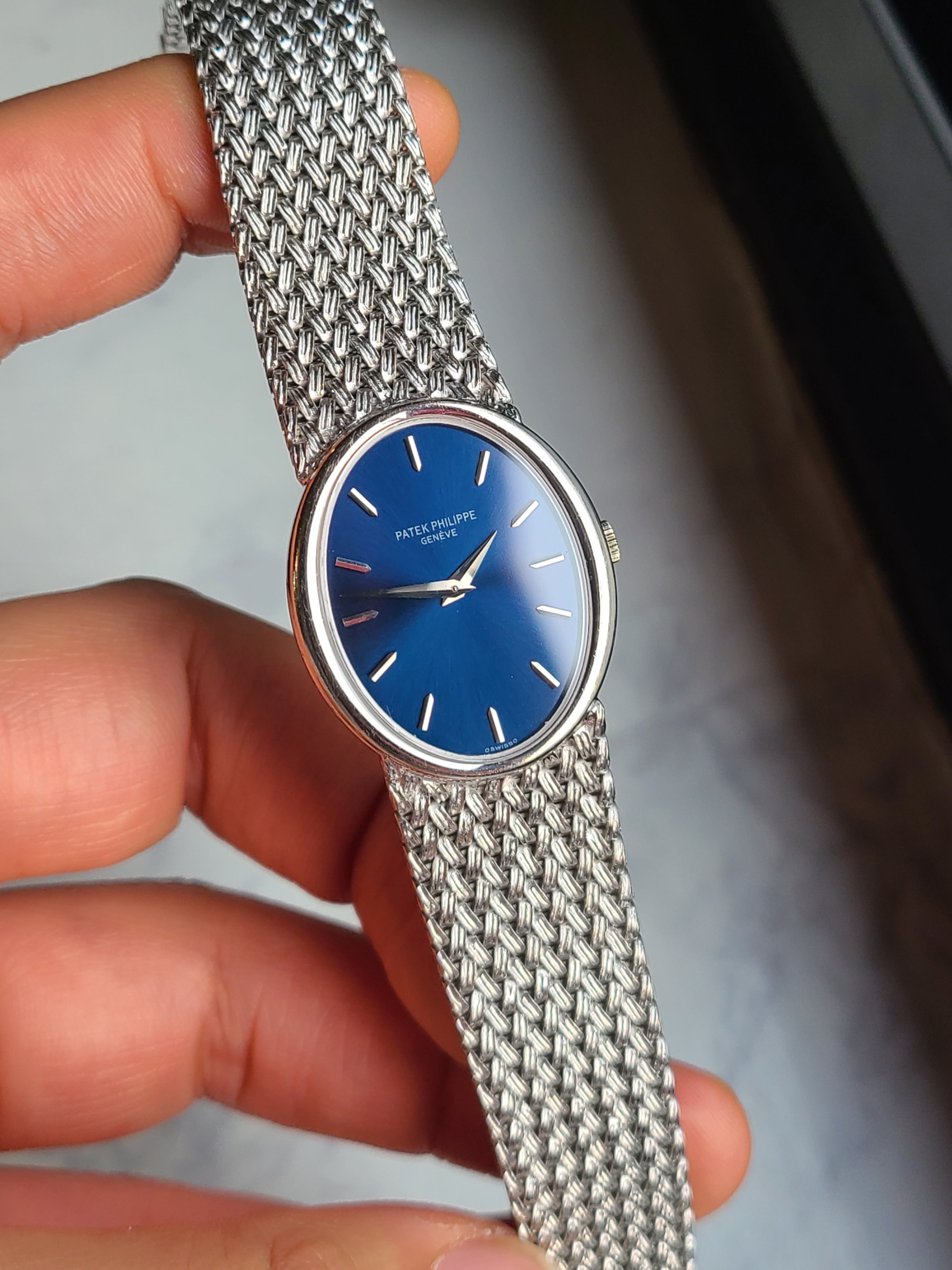 Patek Philippe Golden Ellipse Blue Dial 18K WG Women's 파텍필립 여성용 엘립스 18K 화이트골드 청판 금통 스몰