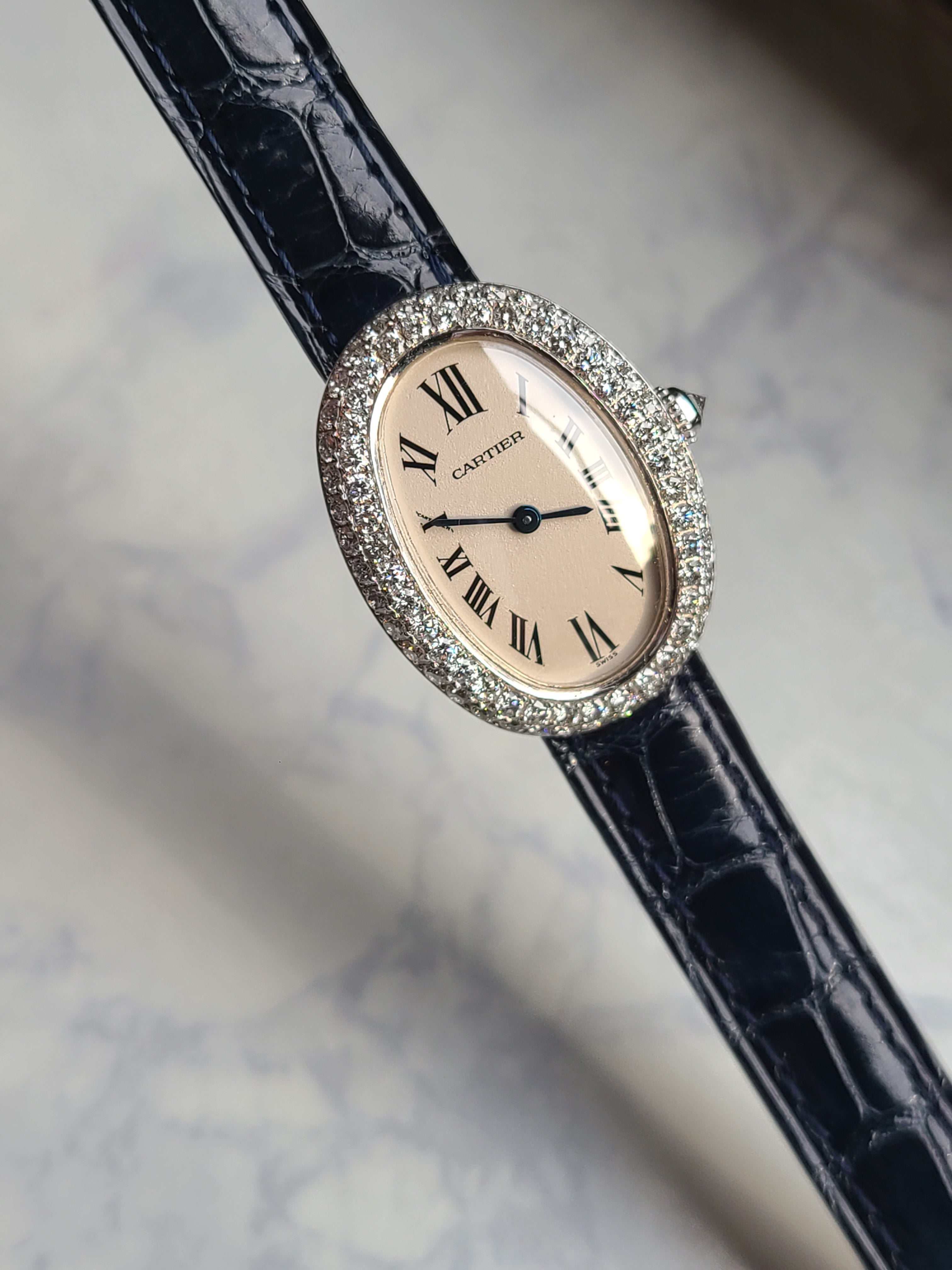 Cartier Baignoire 18K WG SM 까르띠에 베누아 풀다이아몬드 18K 화이트골드 스몰 여성용