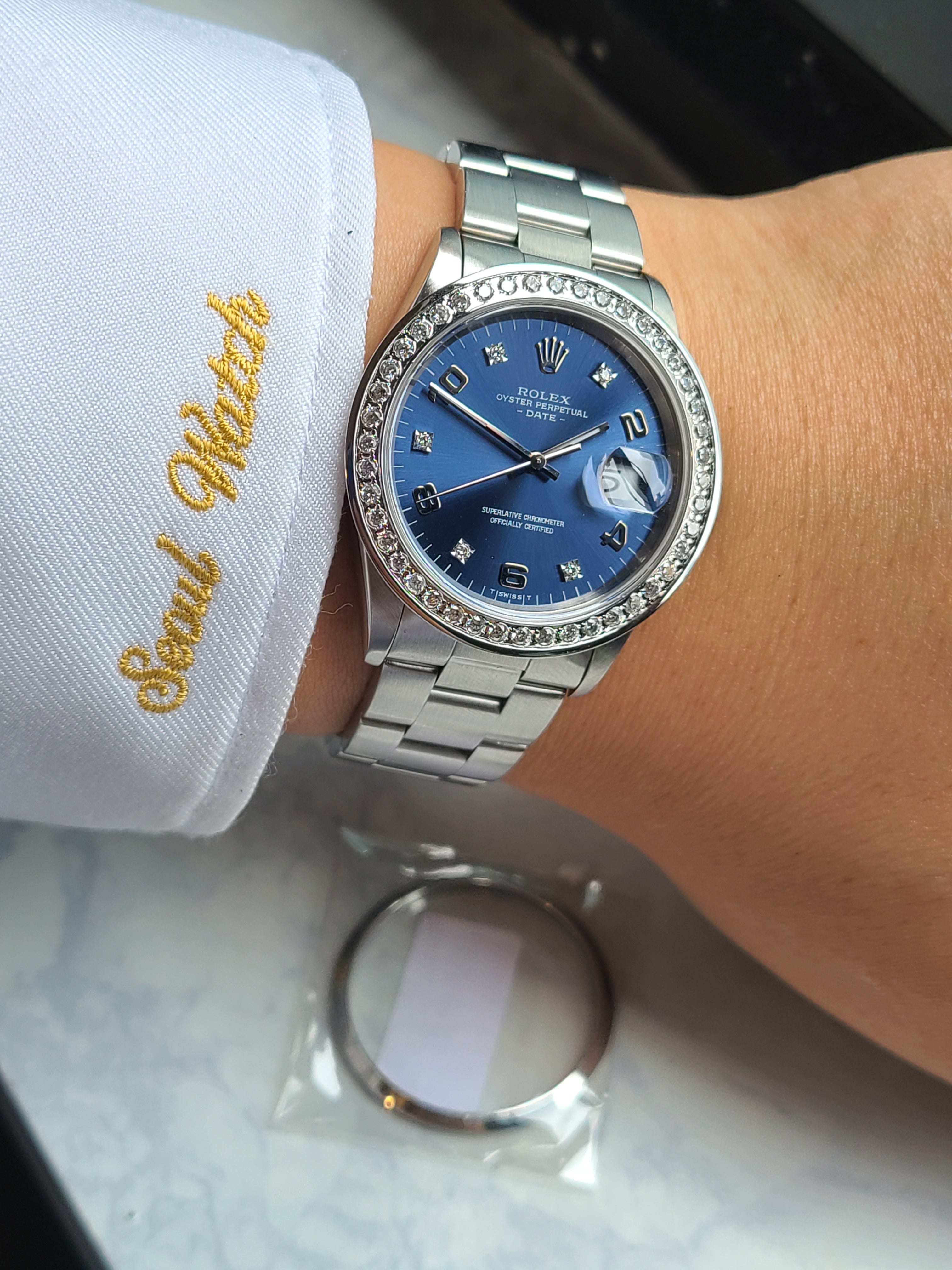 Rolex Oyster Perpetual Blue Diamond Dial 롤렉스 오이스터 퍼페추얼 데이트 블루 5P 다이아몬드 다이얼
