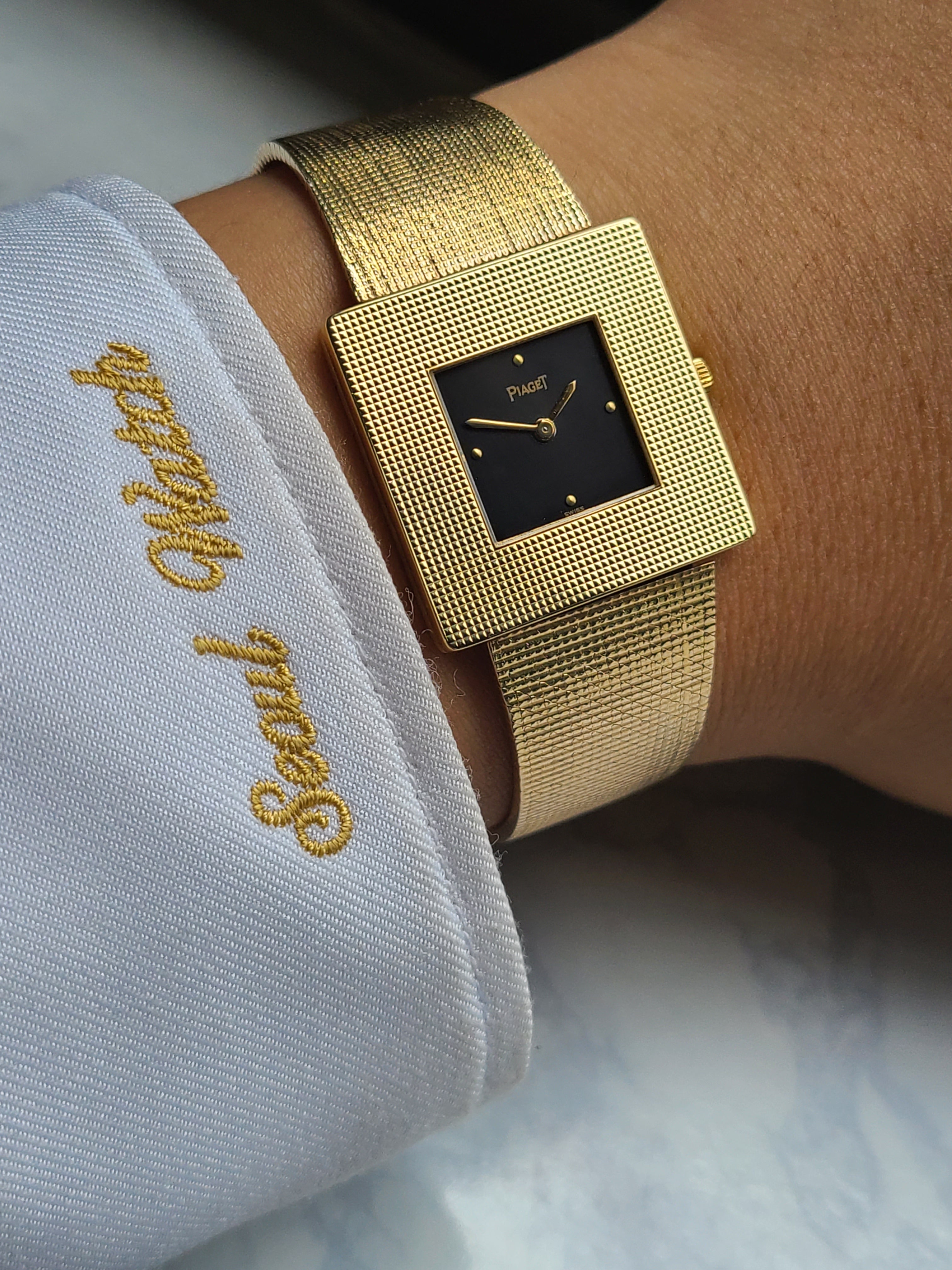 Piaget Square Clous de Paris Black 18K YG 피아제 아트데코 클라우드 드 파리스 18K 옐로우골드 빈티지 남성용
