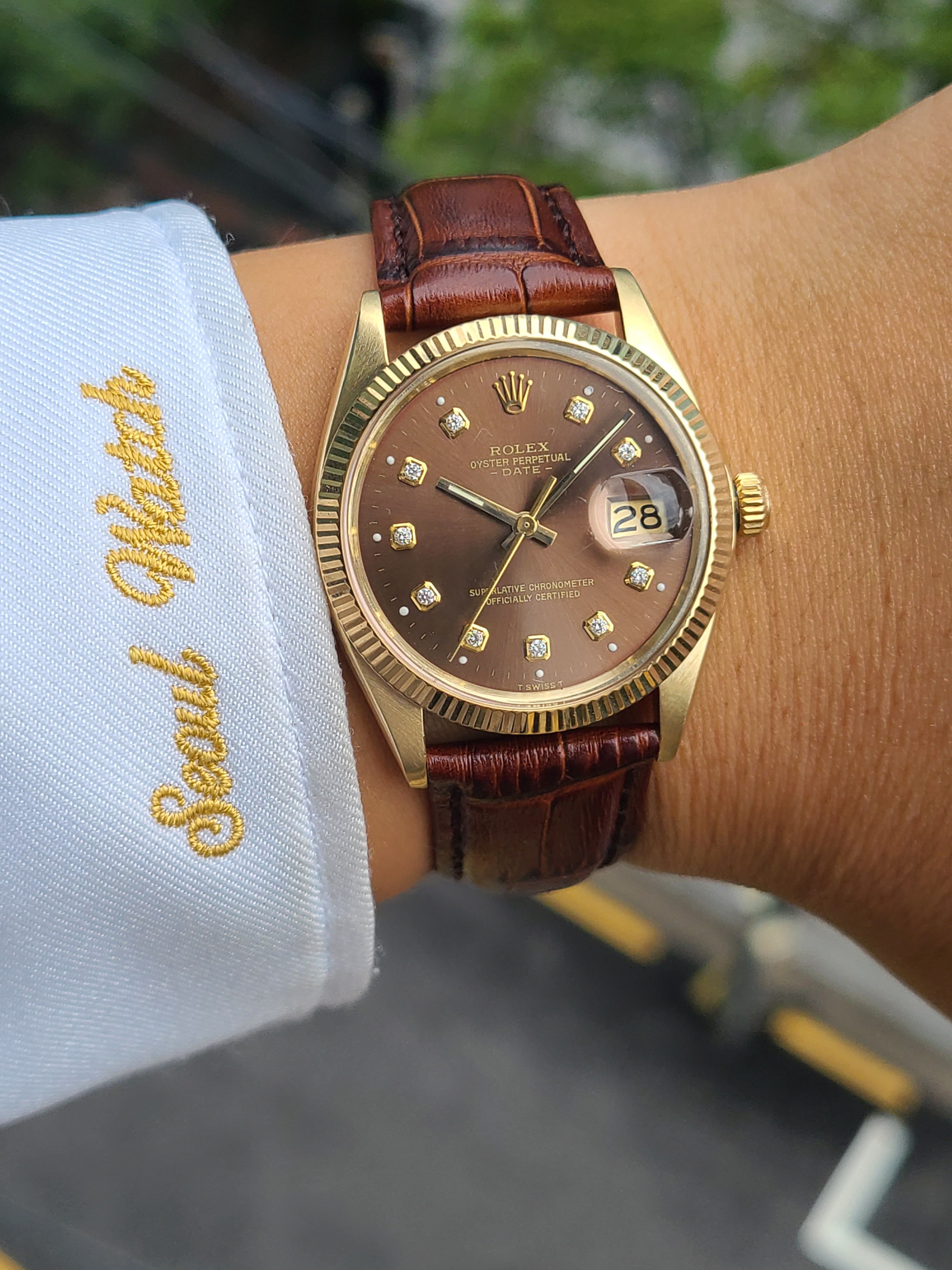 Rolex Oyster Perpetual Solid YG 롤렉스 오이스터 퍼페추얼 데이트 브라운 초코 10P 다이아몬드 금통