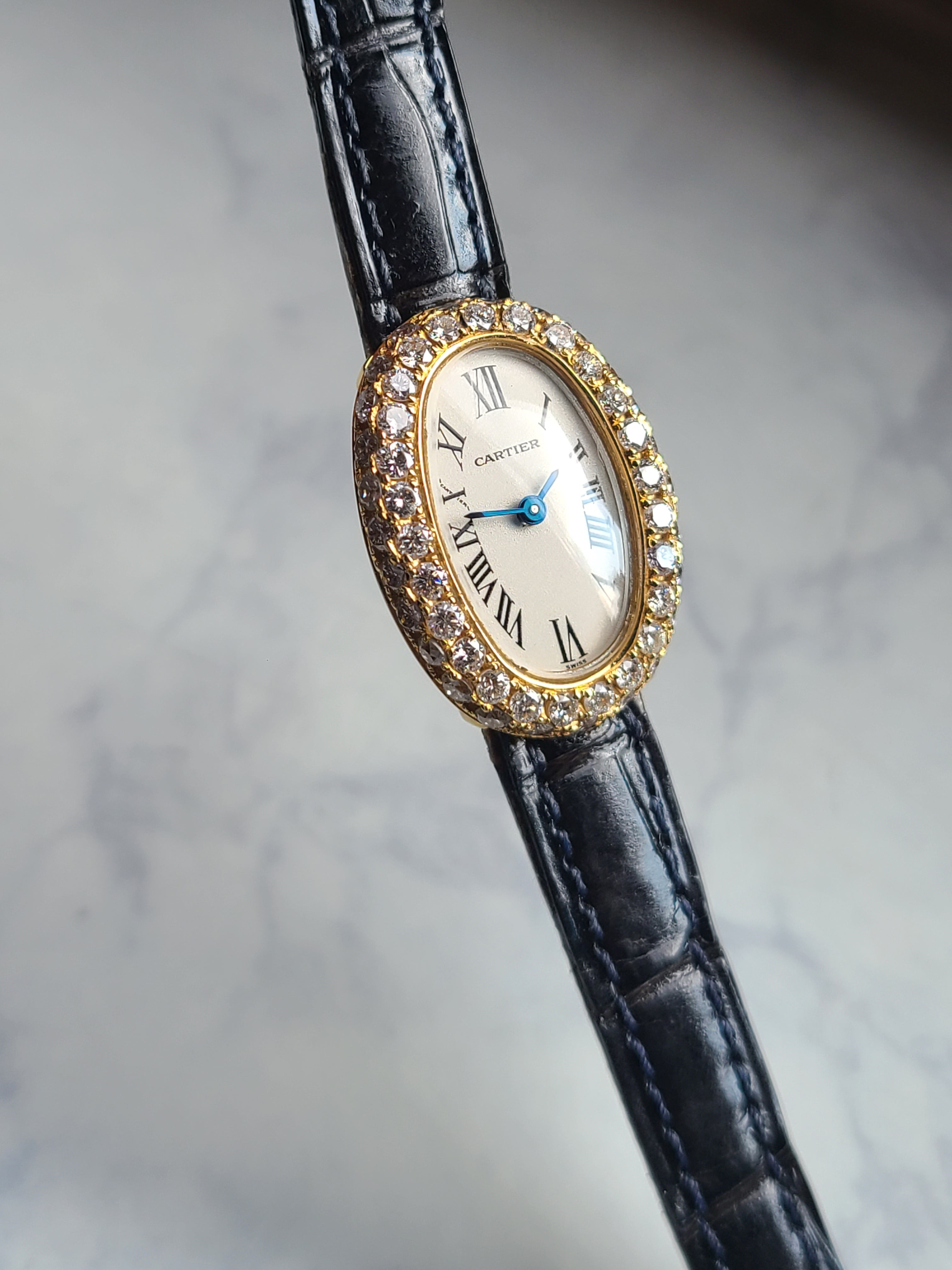 Cartier Baignoire 18K Mini 까르띠에 베누아 다이아몬드 18K 옐로우골드 미니 Mini 여성용