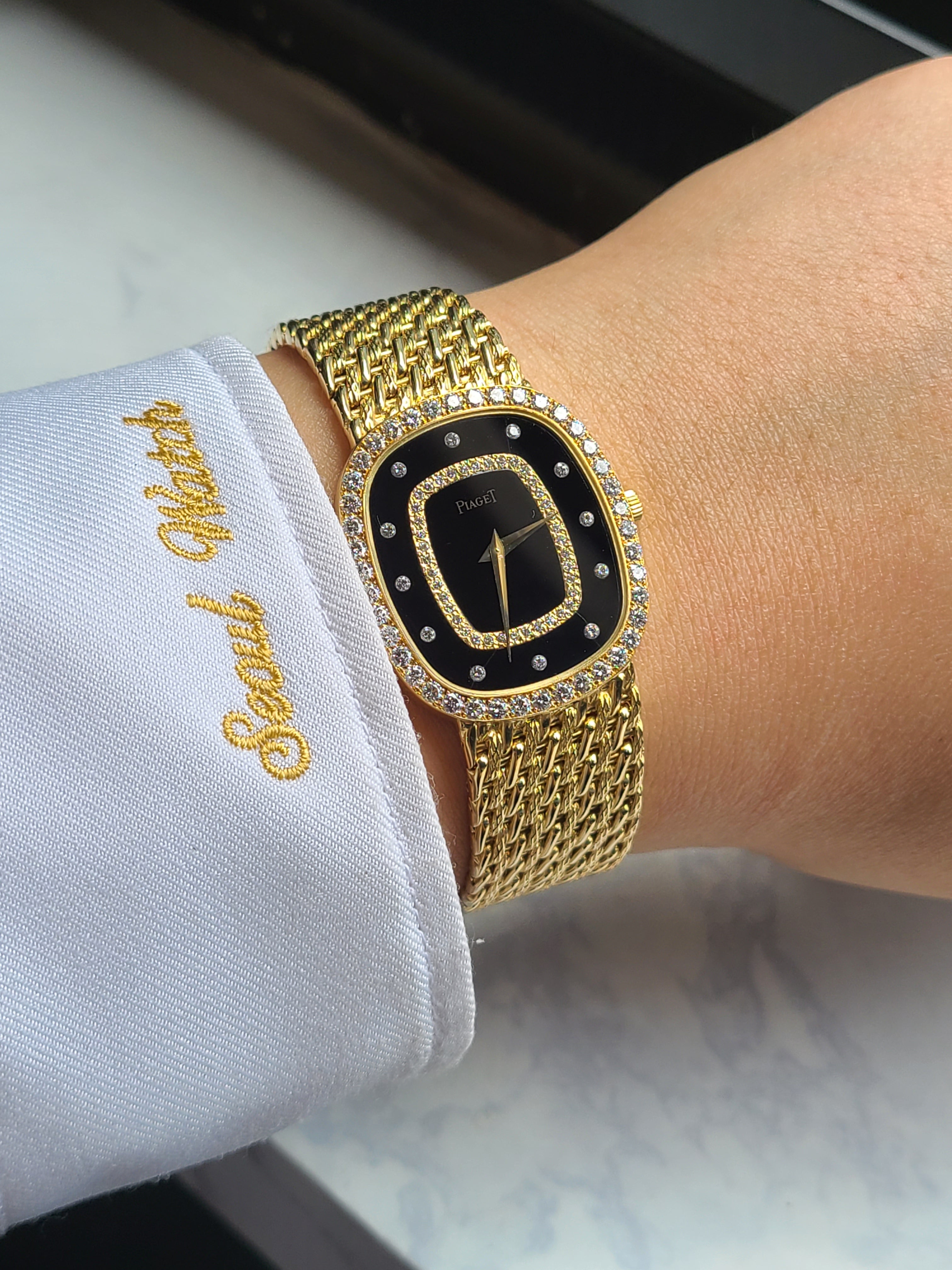 Piaget Ellipse Onyx Diamond Dial 18K 피아제 클래식 엘립스 오닉스 다이아몬드 다이얼 18K 옐로우 금통 남성용