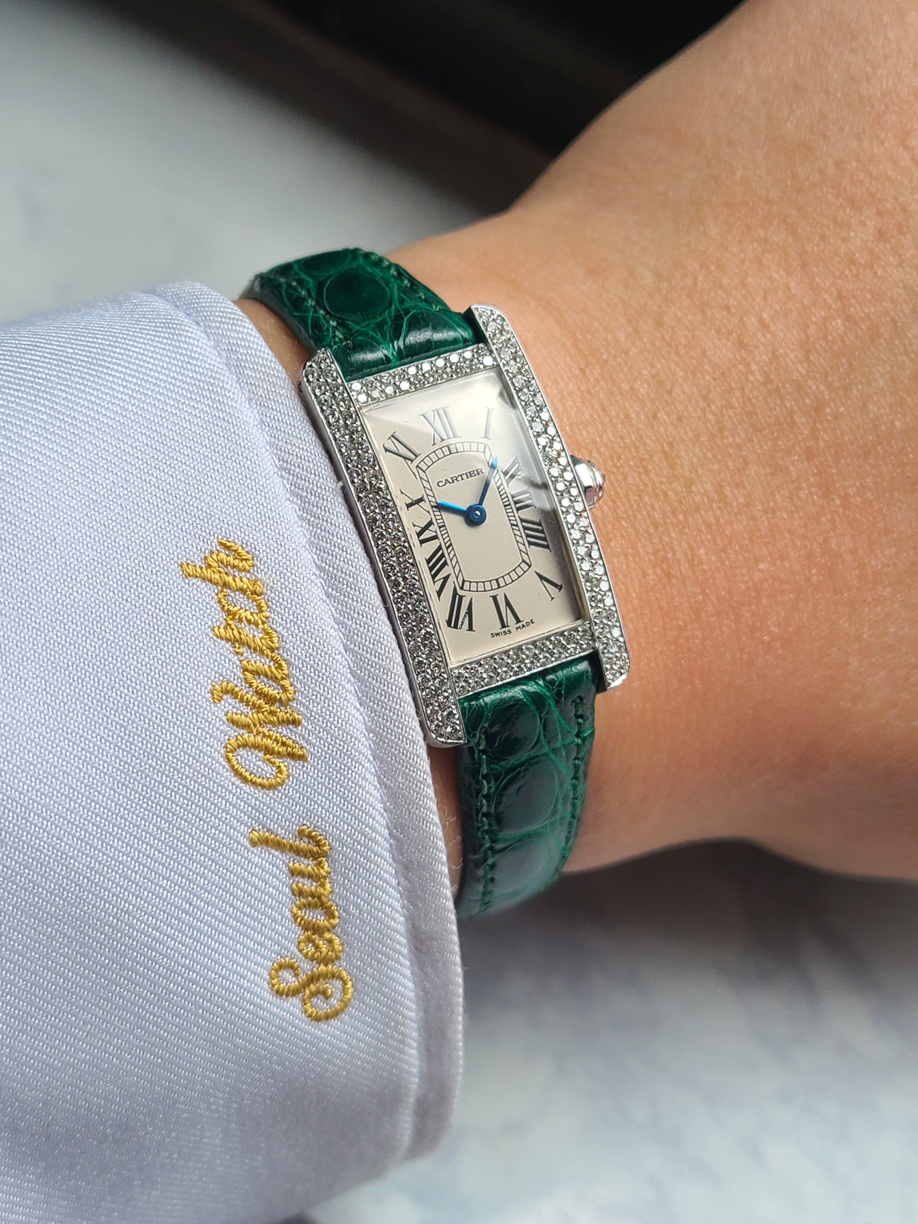 Cartier American Tank Full Diamond 18K White Gold SM Small 까르띠에 아메리칸 탱크 풀다이아 화이트골드 18K 금통 SM 스몰