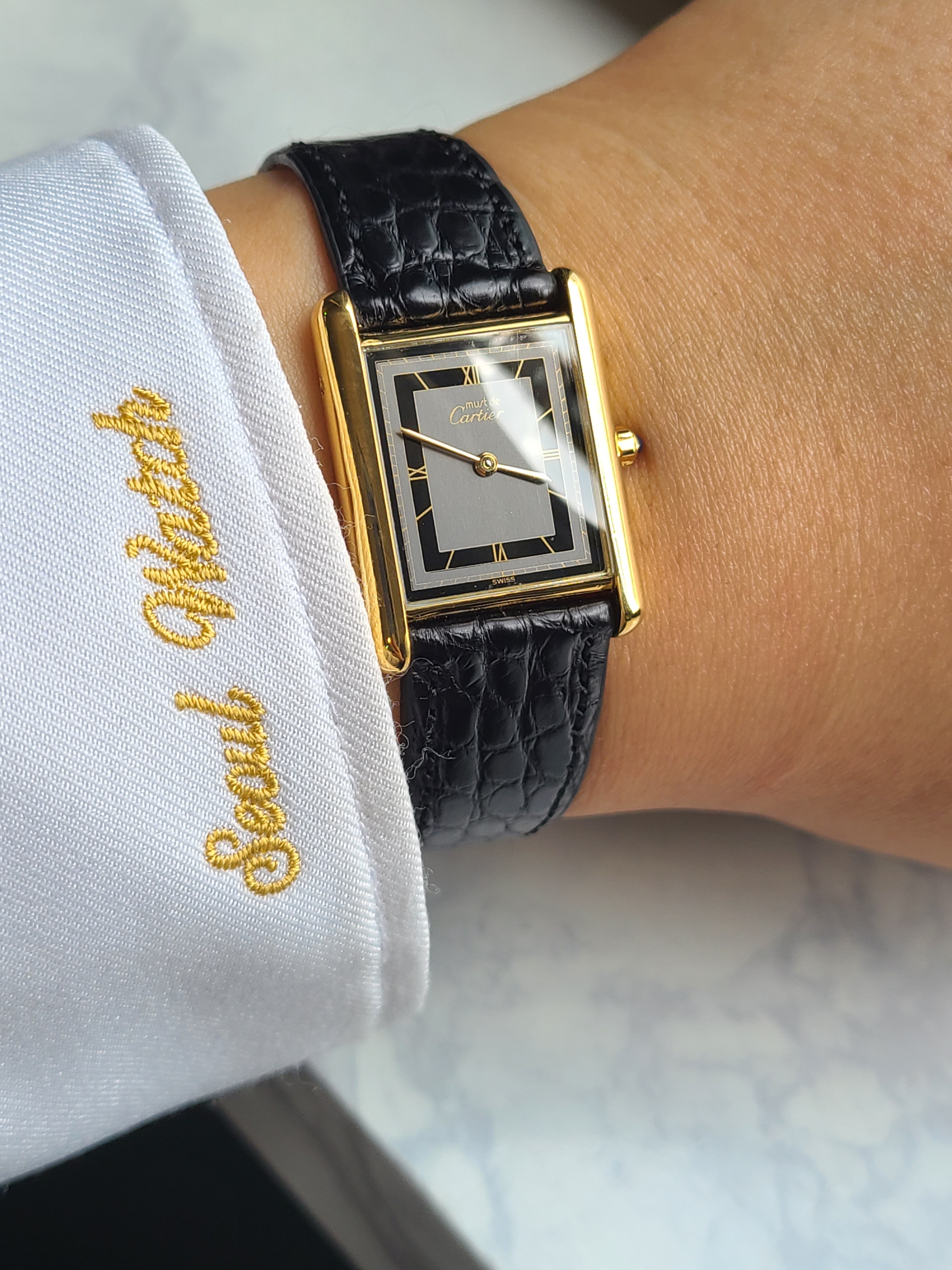 Cariter Must Tank Black Grey Mini Roman Yellow Gold LM 까르띠에 머스트 탱크 블랙 그레이 미니로만 옐로우골드 금장 LM 라지