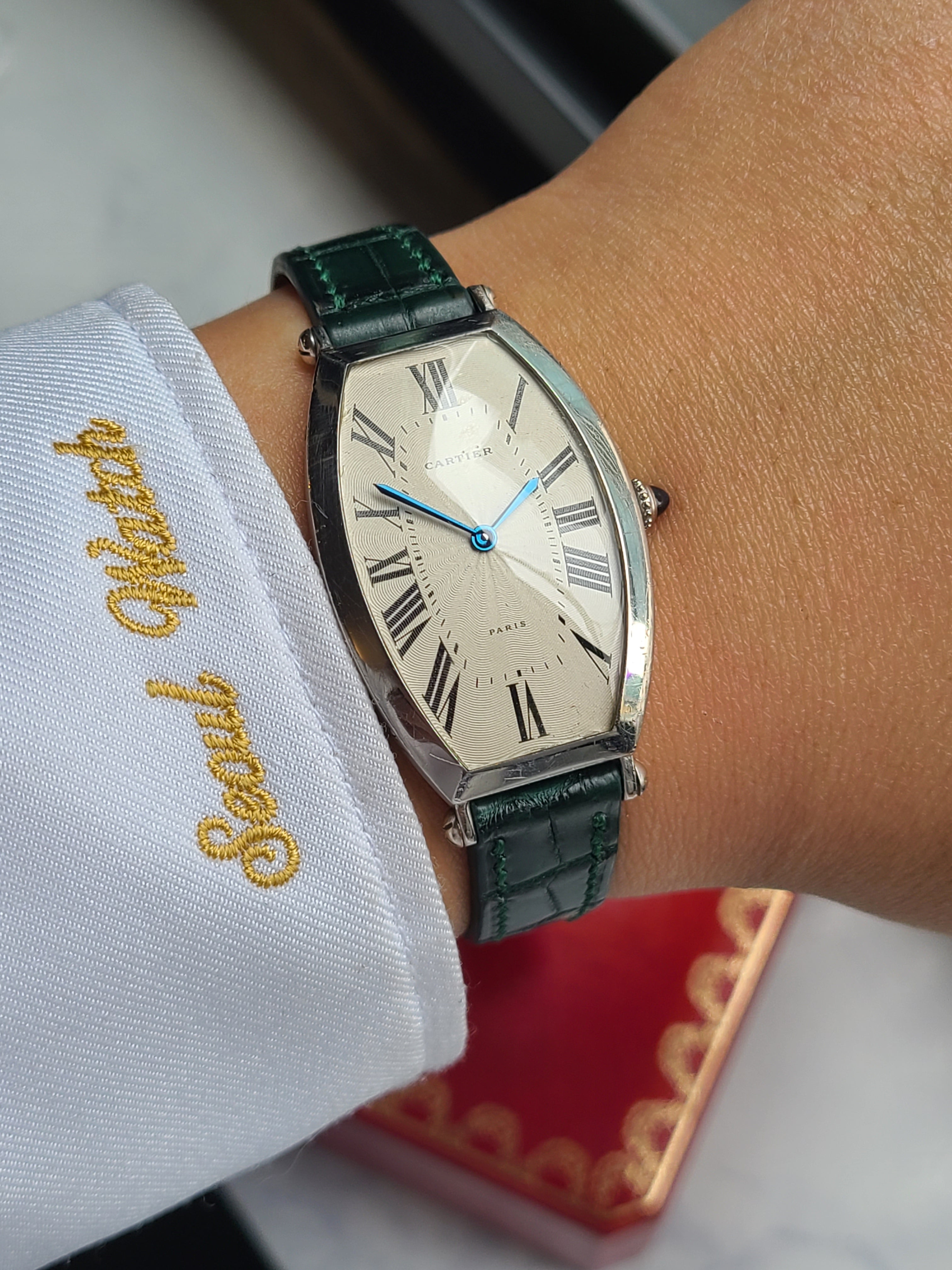 Cartier Tonneau Paris XL PT CPCP 까르띠에 토너 L 라지 플래티넘 백금 PARIS 다이얼 수동 CPCP