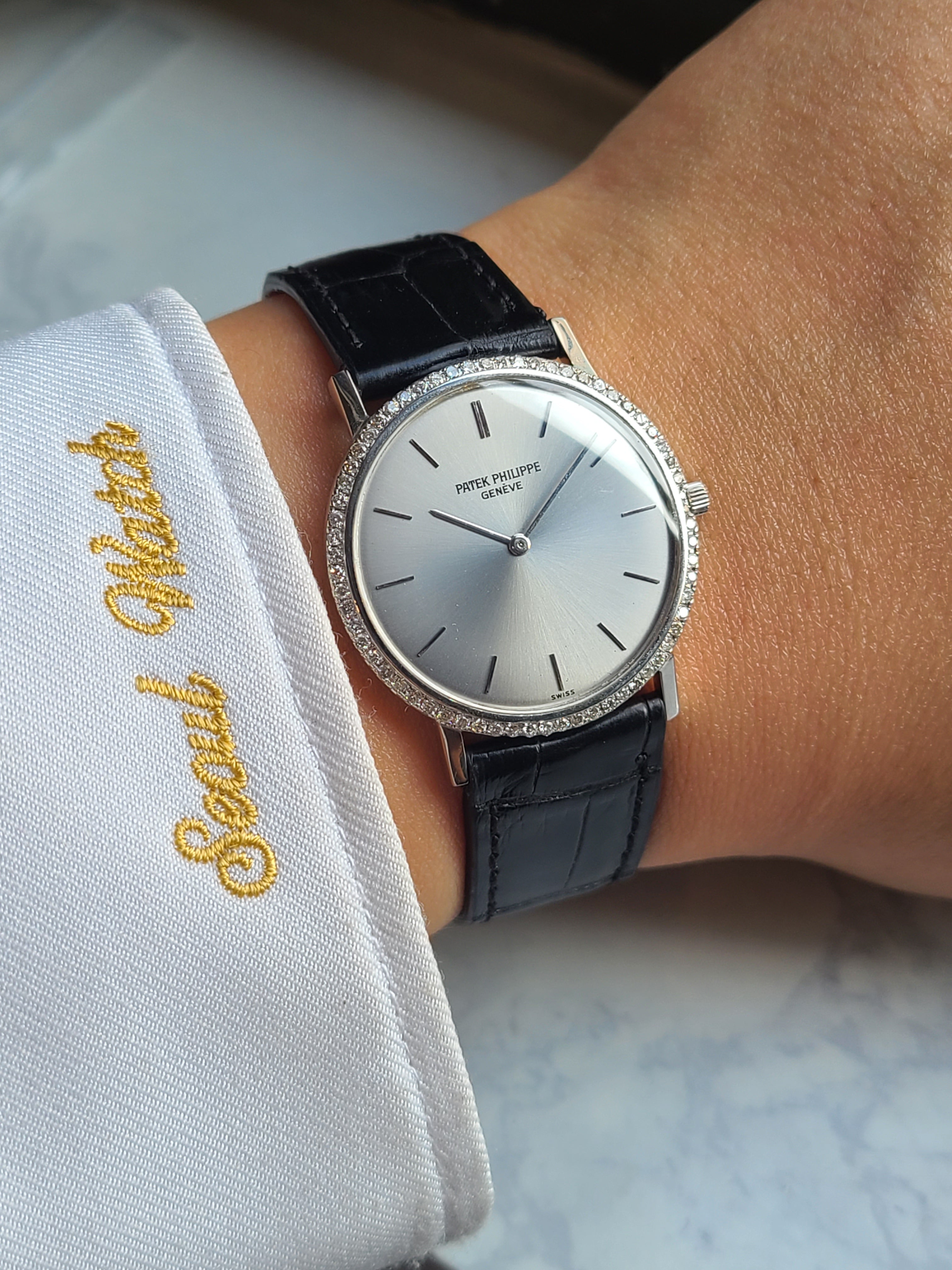 Patek Philippe Calatrava 18K WG 파텍필립 칼라트라바 블루 청판 다이아몬드 18K 화이트골드 금통 남성용