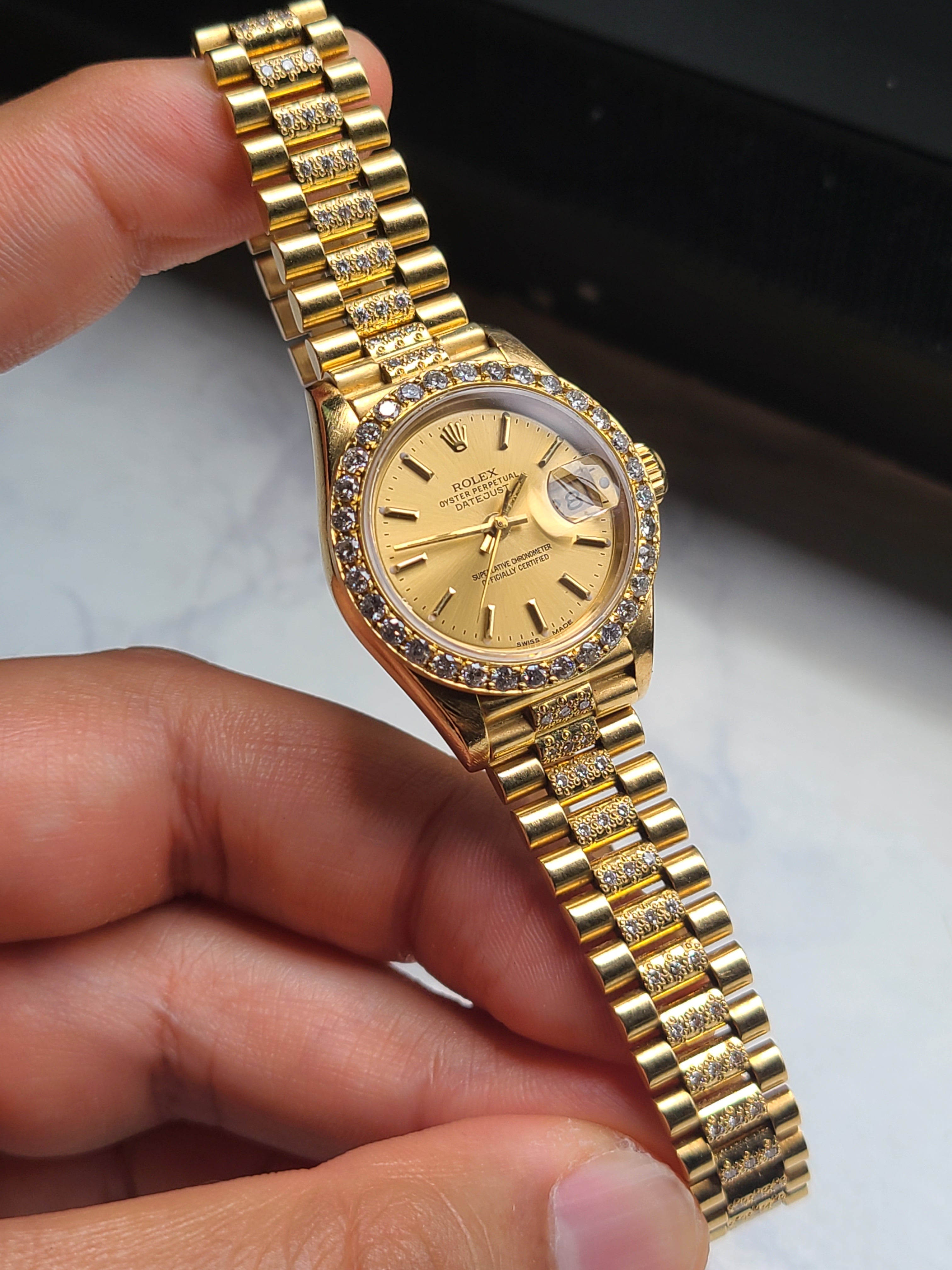 Rolex Datejust Diamond 18K Solid Gold Women's 롤렉스 여성용 데이저스트 다이아몬드 18K 옐로우골드 올금통
