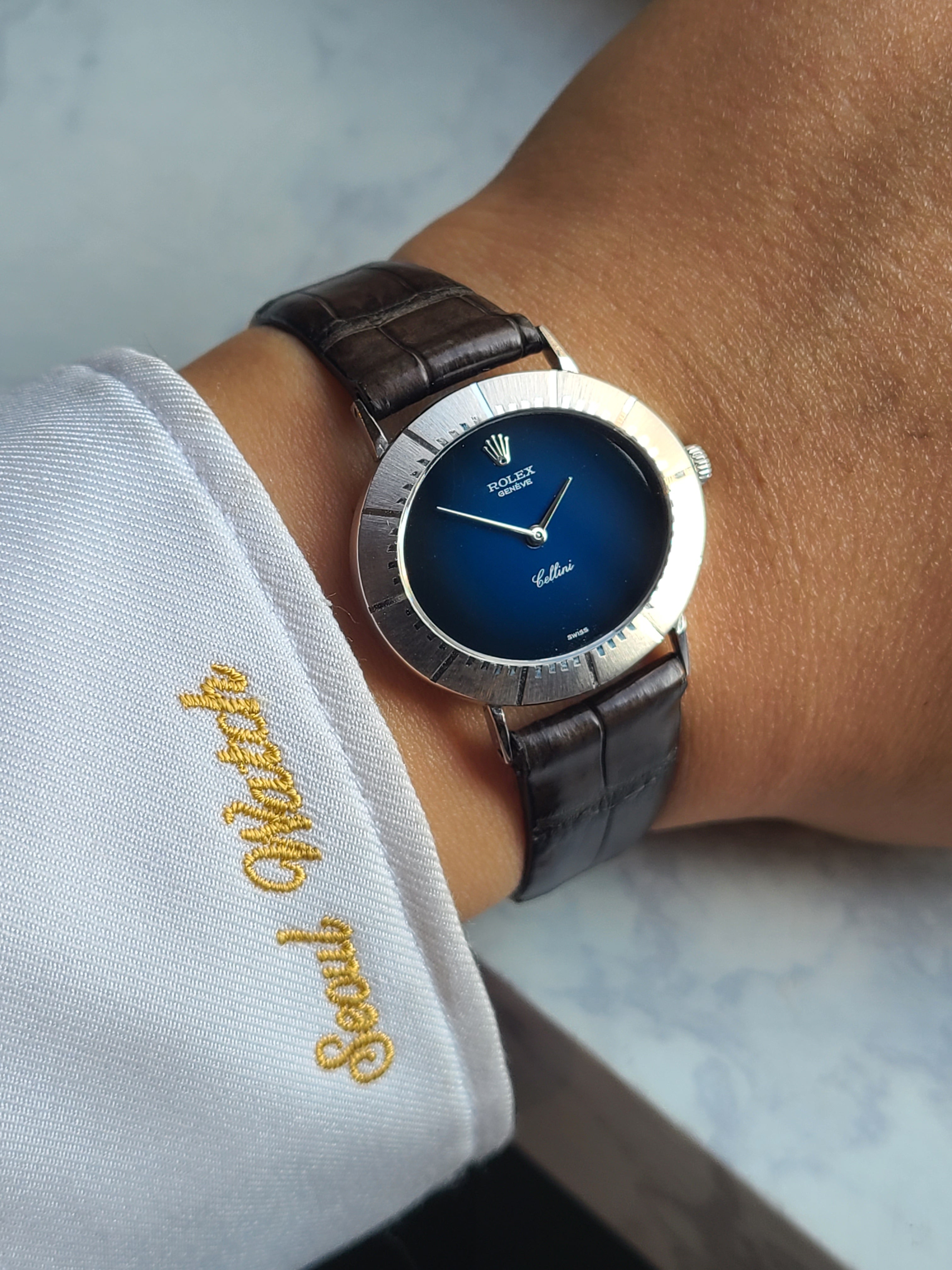 Rolex Cellini Oval Gold 18K WG 롤렉스 셀리니 오벌형 UFO 케이스 블루 비네타 18K 화이트골드 금통 남성용 빈티지