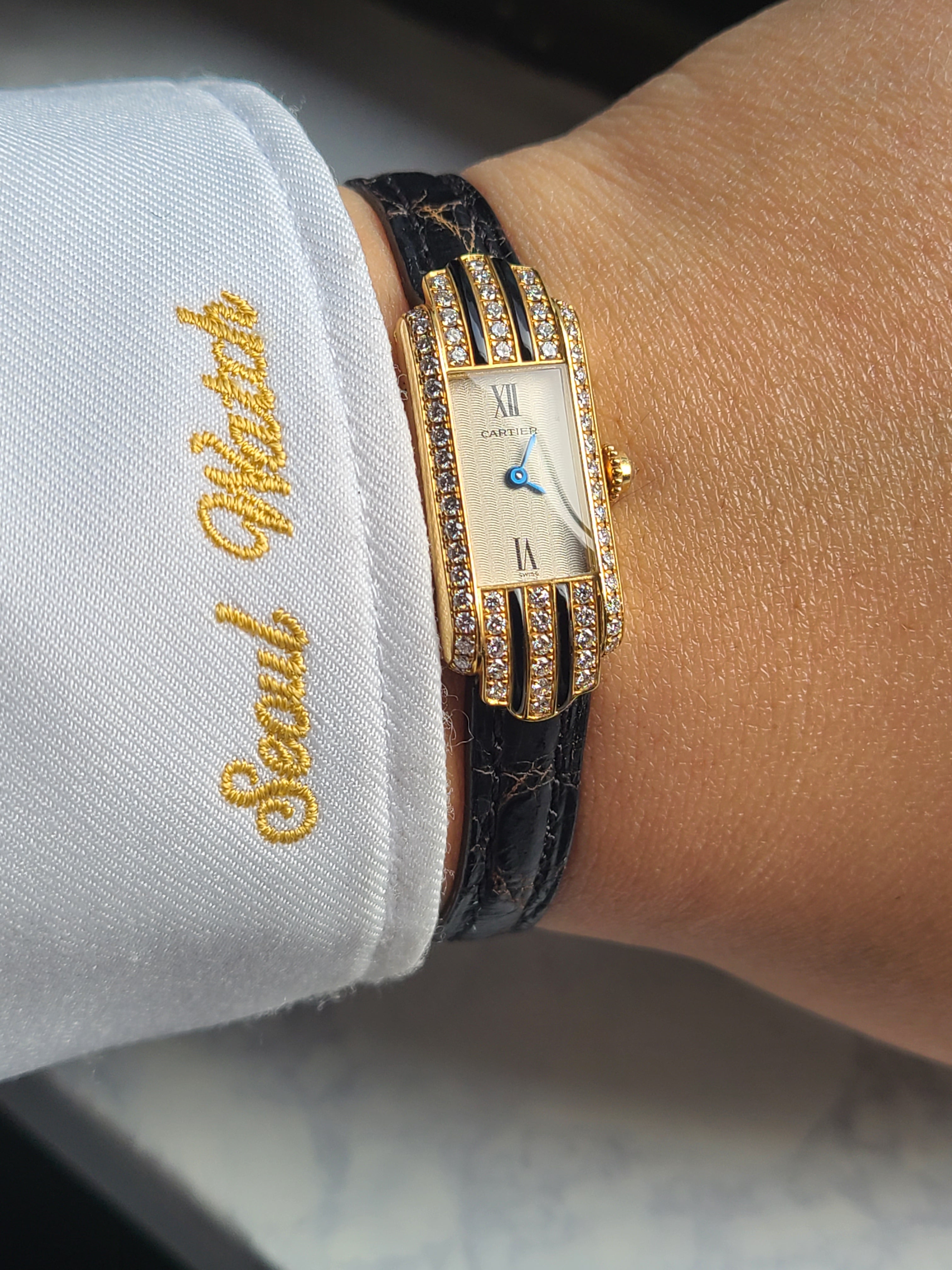Cartier Allongée 18K SM 까르띠에 탱크 알롱제 다이아몬드 오닉스 18K 옐로우골드 금통 SM 스몰 디버클