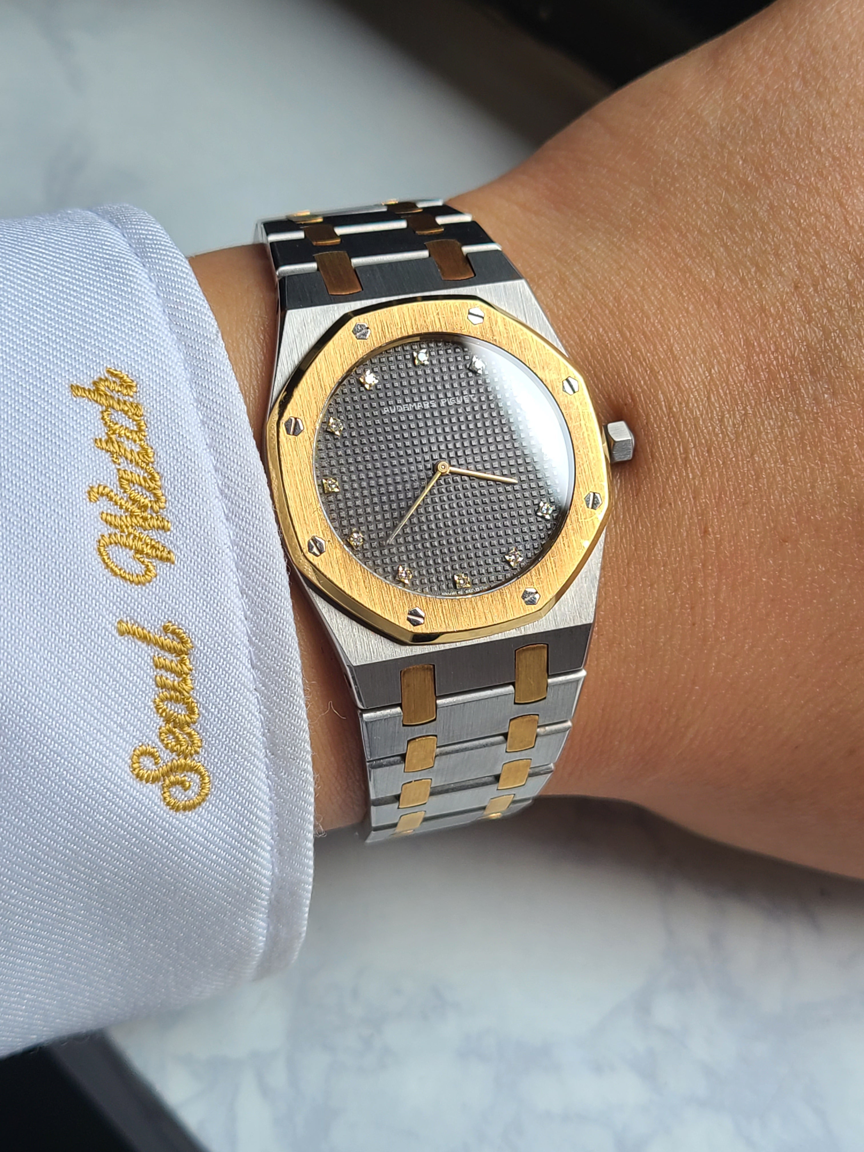 Audemars Piguet Royal Oak Ultra-Slim Diamond Two-Tone 오데마피게 로얄오크 33 울트라슬림 울트라씬 차콜그레이 12P 다이아 18K 콤비