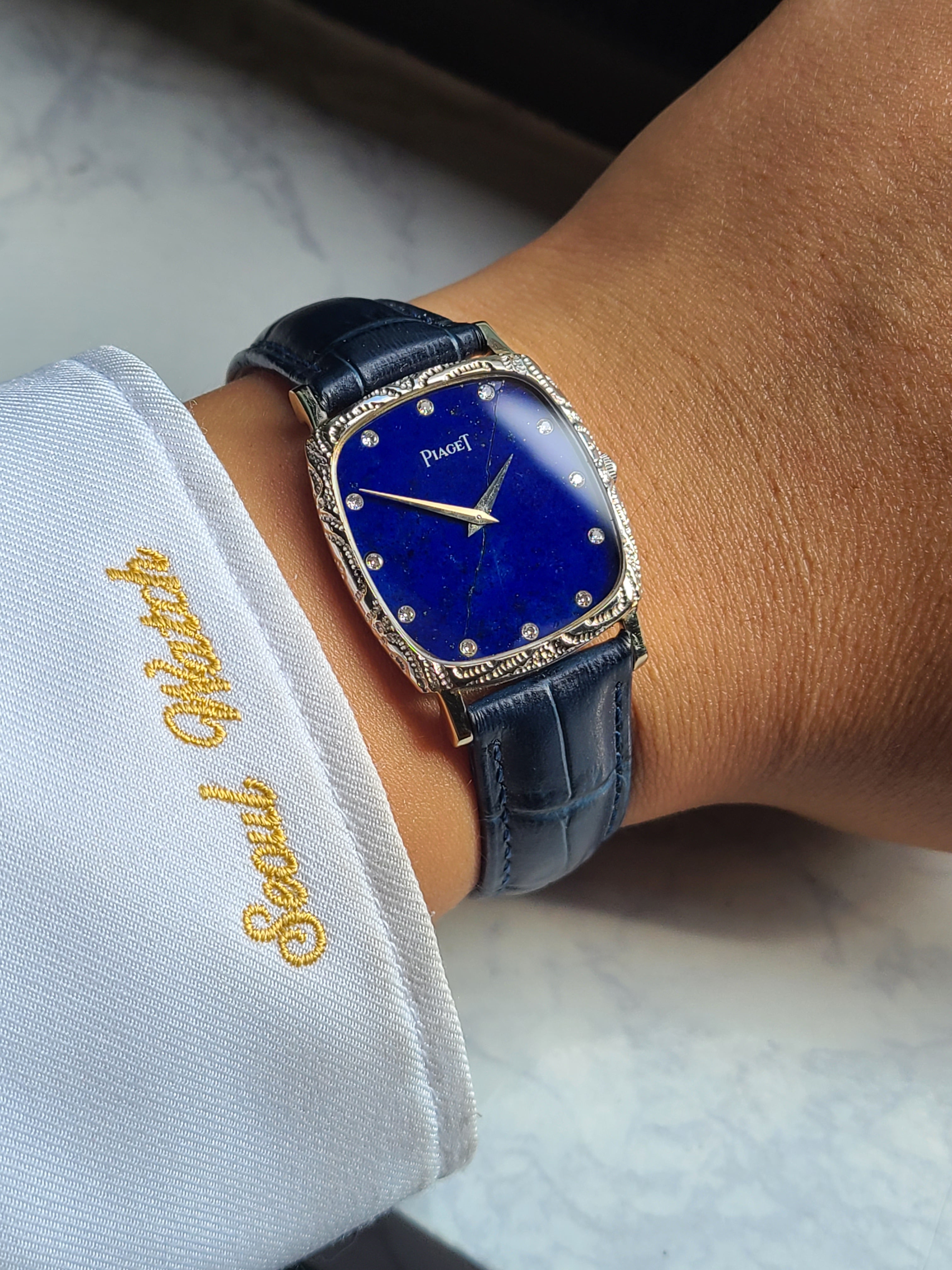 Piaget Classic Lapis Lazuli Diamond Dial 18K White Gold V 피아제 클래식 라피스 다이아몬드 다이얼 18K 화이트골드 금통 빈티지