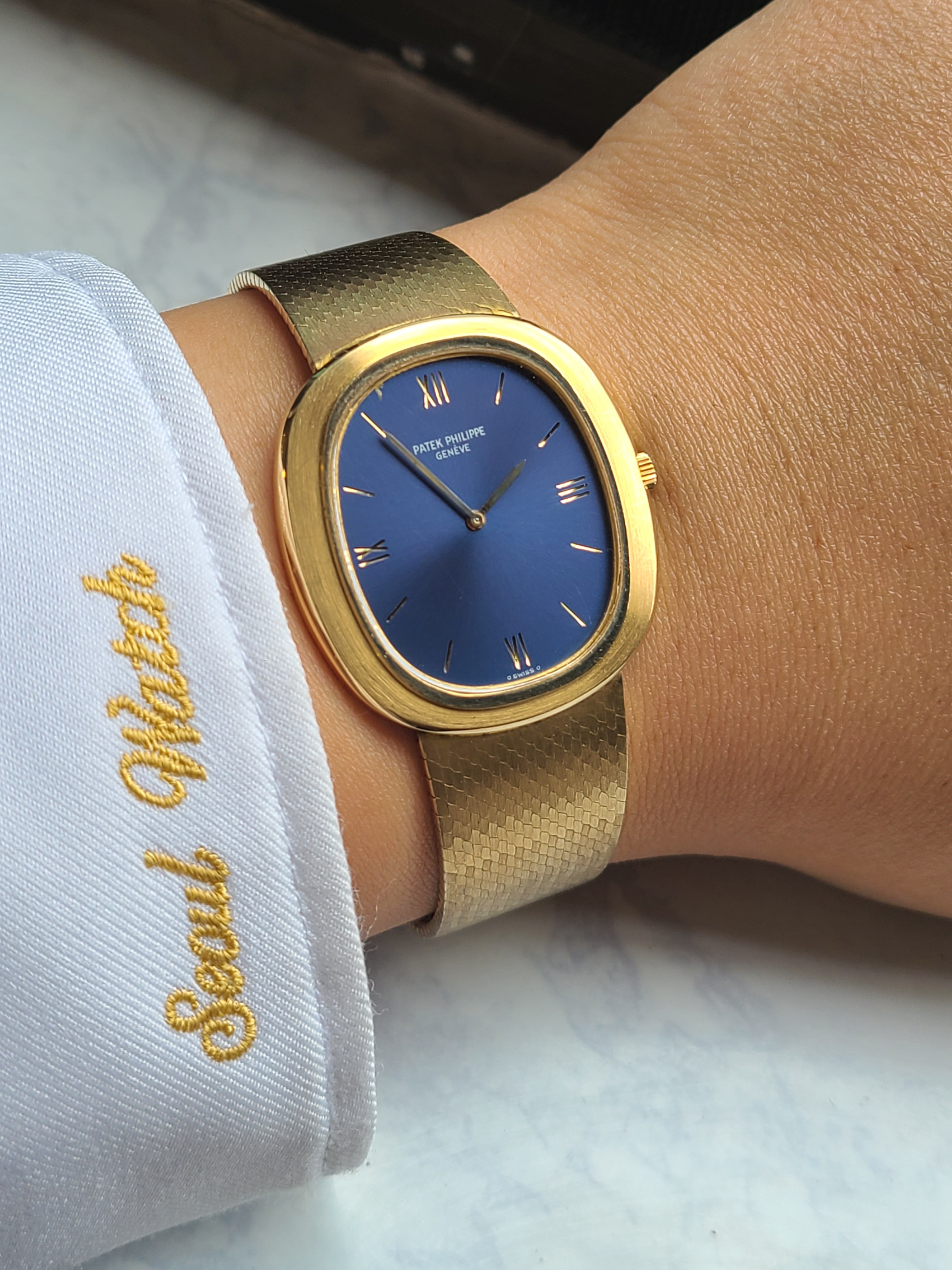Patek Philippe Golden Ellipse Men's 파텍필립 골든 엘립스 점보 블루 18K 옐로우골드 브레이슬릿