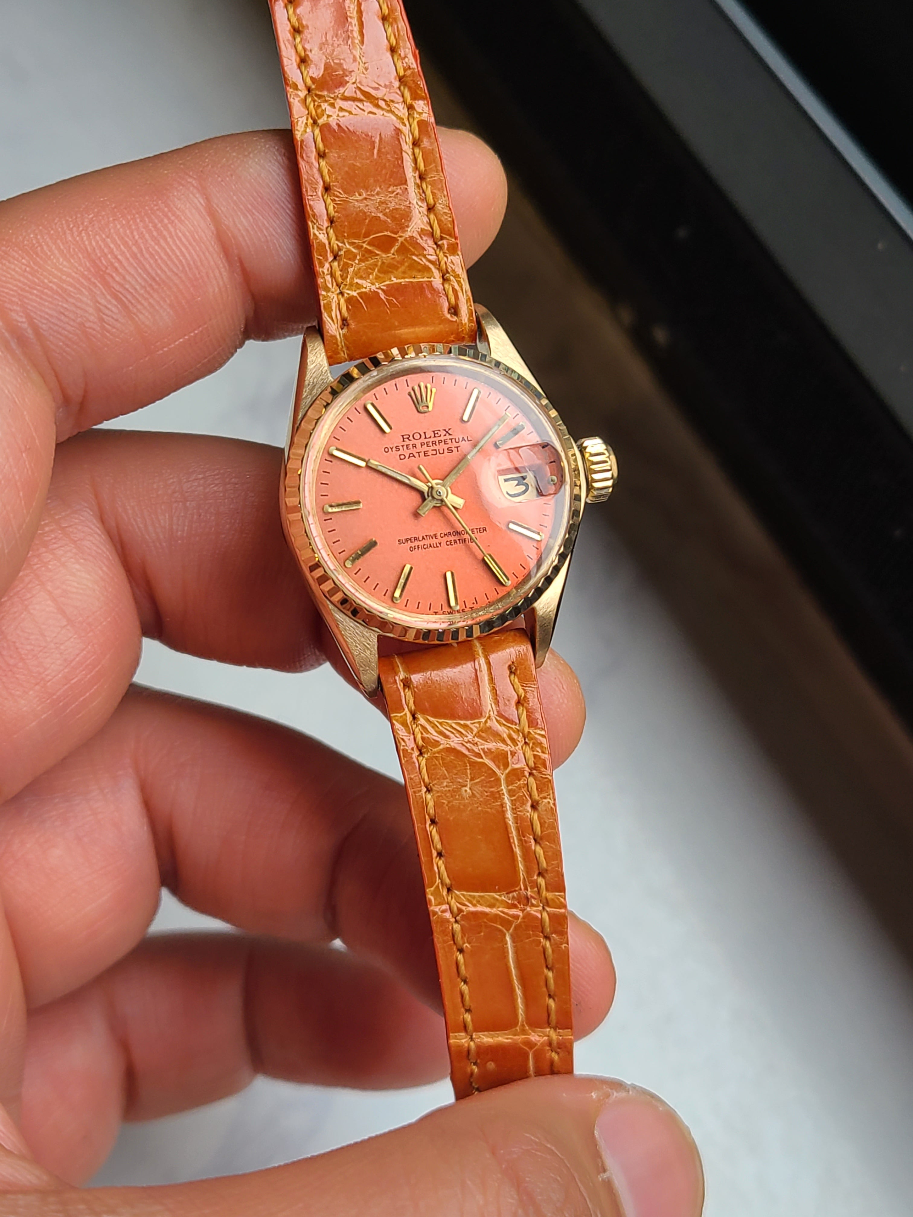 Rolex Datejust Orange Pink 18K Solid Gold Women's 롤렉스 여성용 데이저스트 오렌지 핑크 18K 옐로우골드 금통