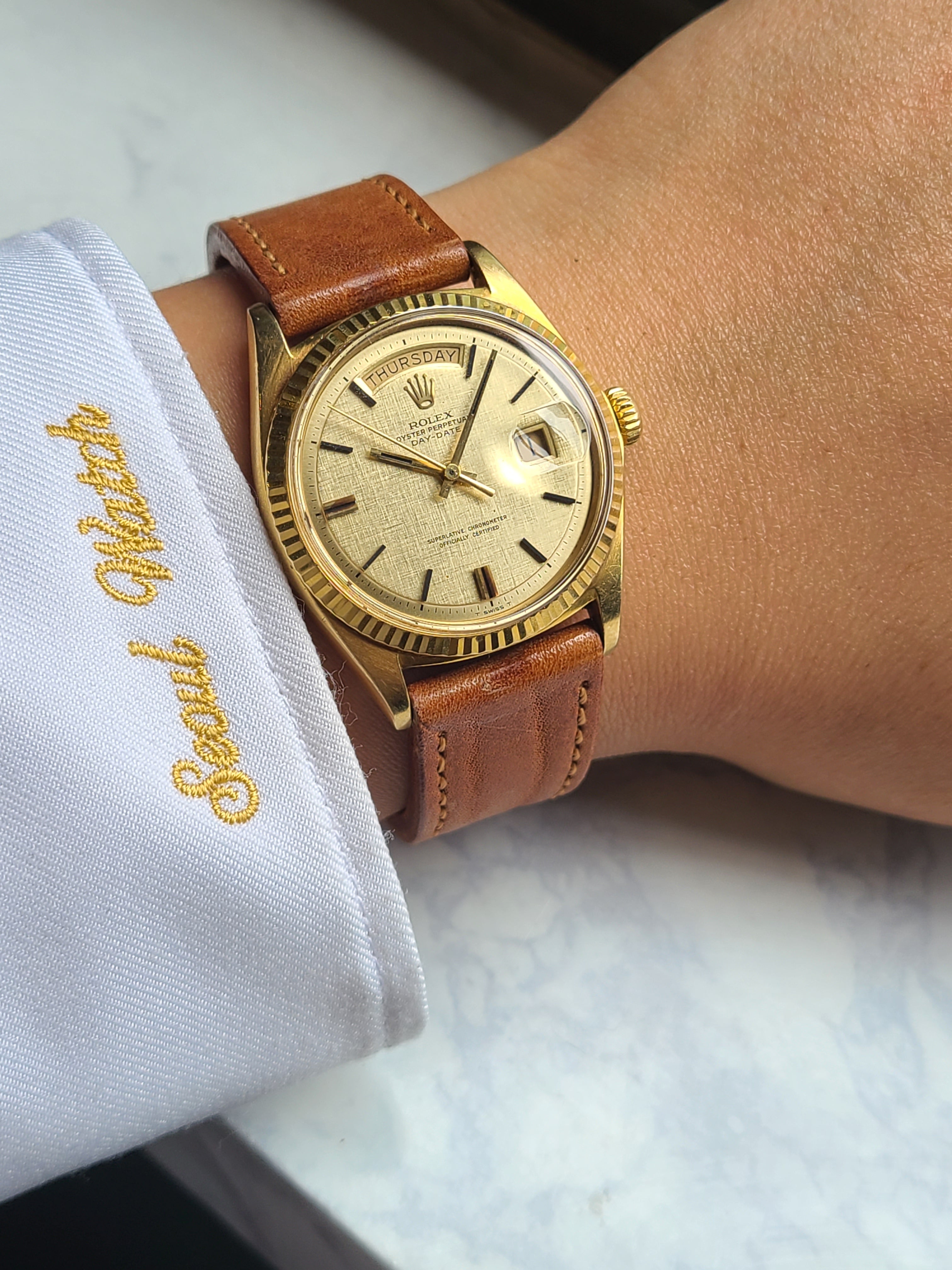 Rolex Day-Date 36 Linen 18K Solid YG Vintage 롤렉스 데이데이트 36 린넨다이얼 18K 옐로우골드 금통 빈티지