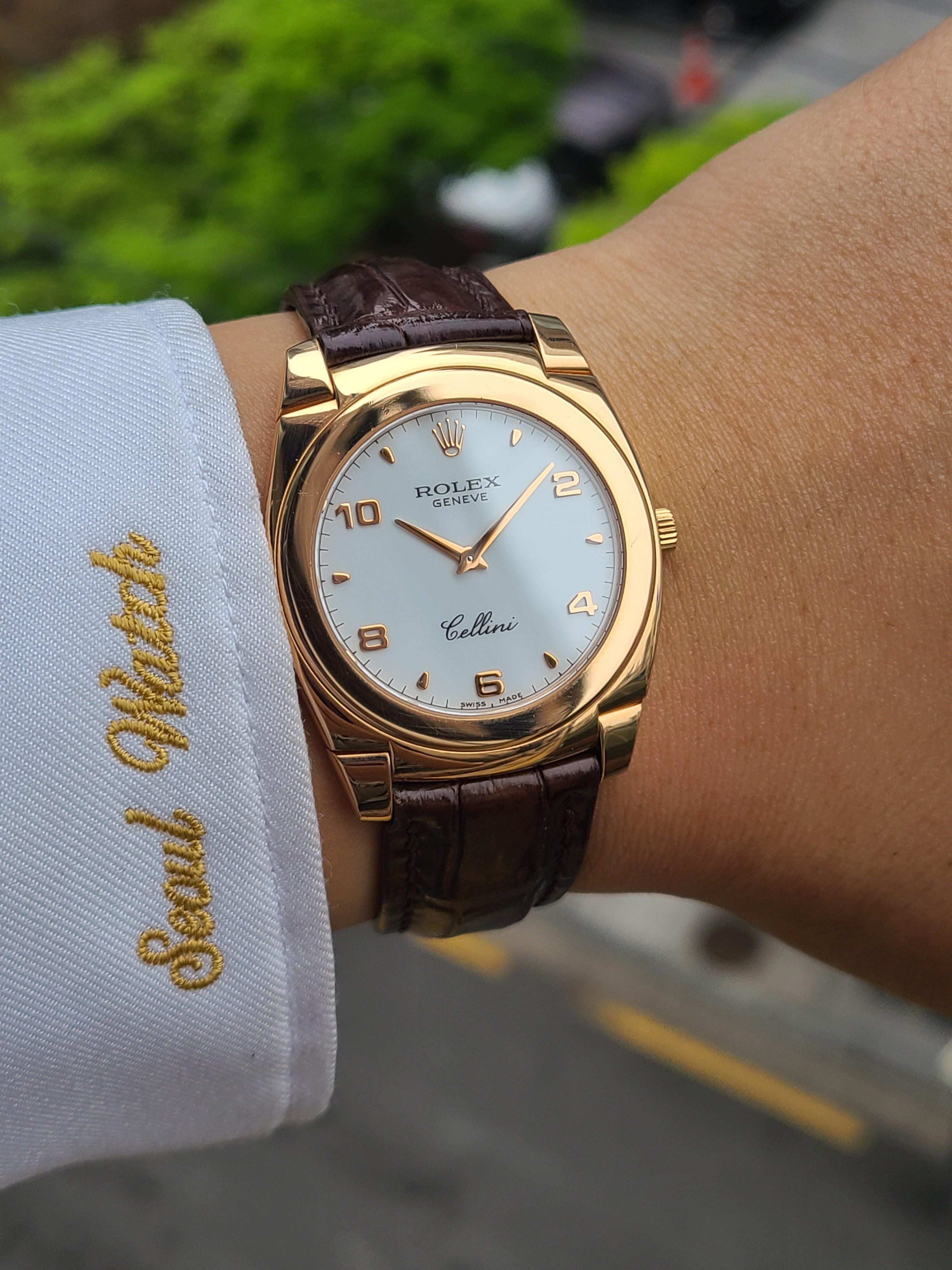 Rolex Cellini 18K Rose Gold 롤렉스 셀리니 화이트 아라빅 로즈골드 금통 준신형 남성용