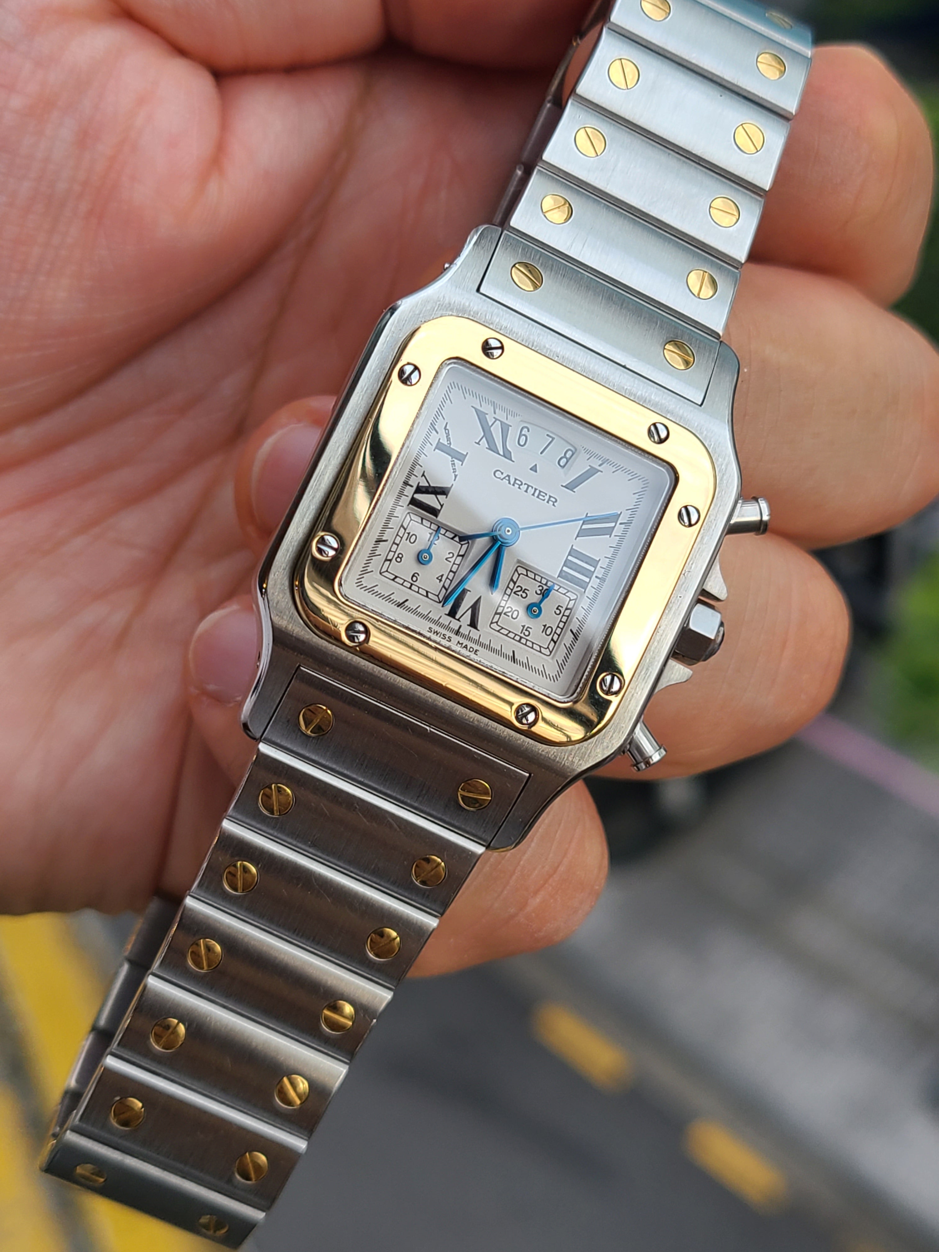Cartier Santos Chronograph LM Men's 까르띠에 산토스 크로노그래프 18K 콤비 LM 라지사이즈
