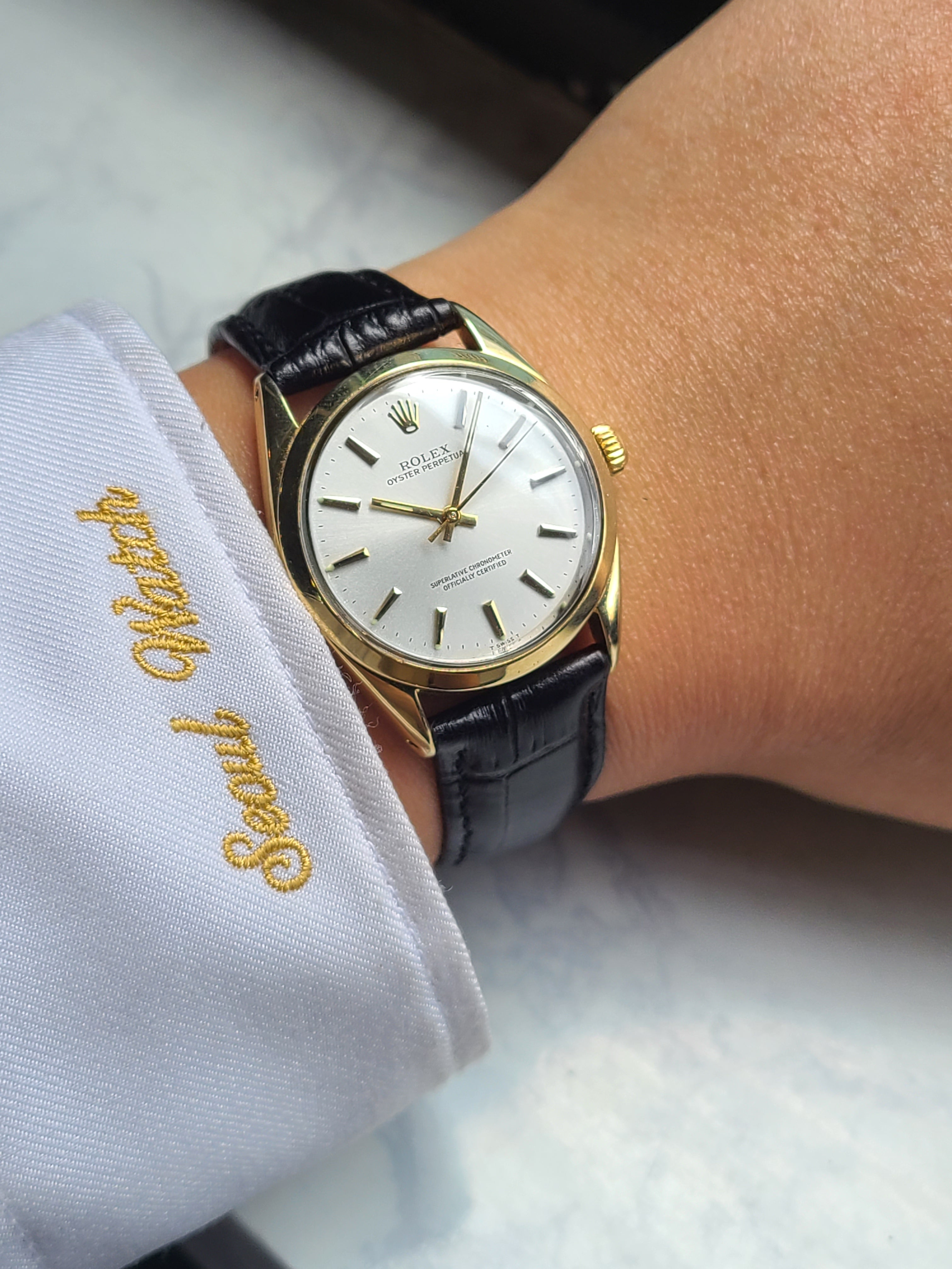 Rolex Oyster Perpetual 14K Y.G.F Leather Strap 롤렉스 오이스터 퍼페추얼 실버 14K 골드필드 오토메틱 가죽