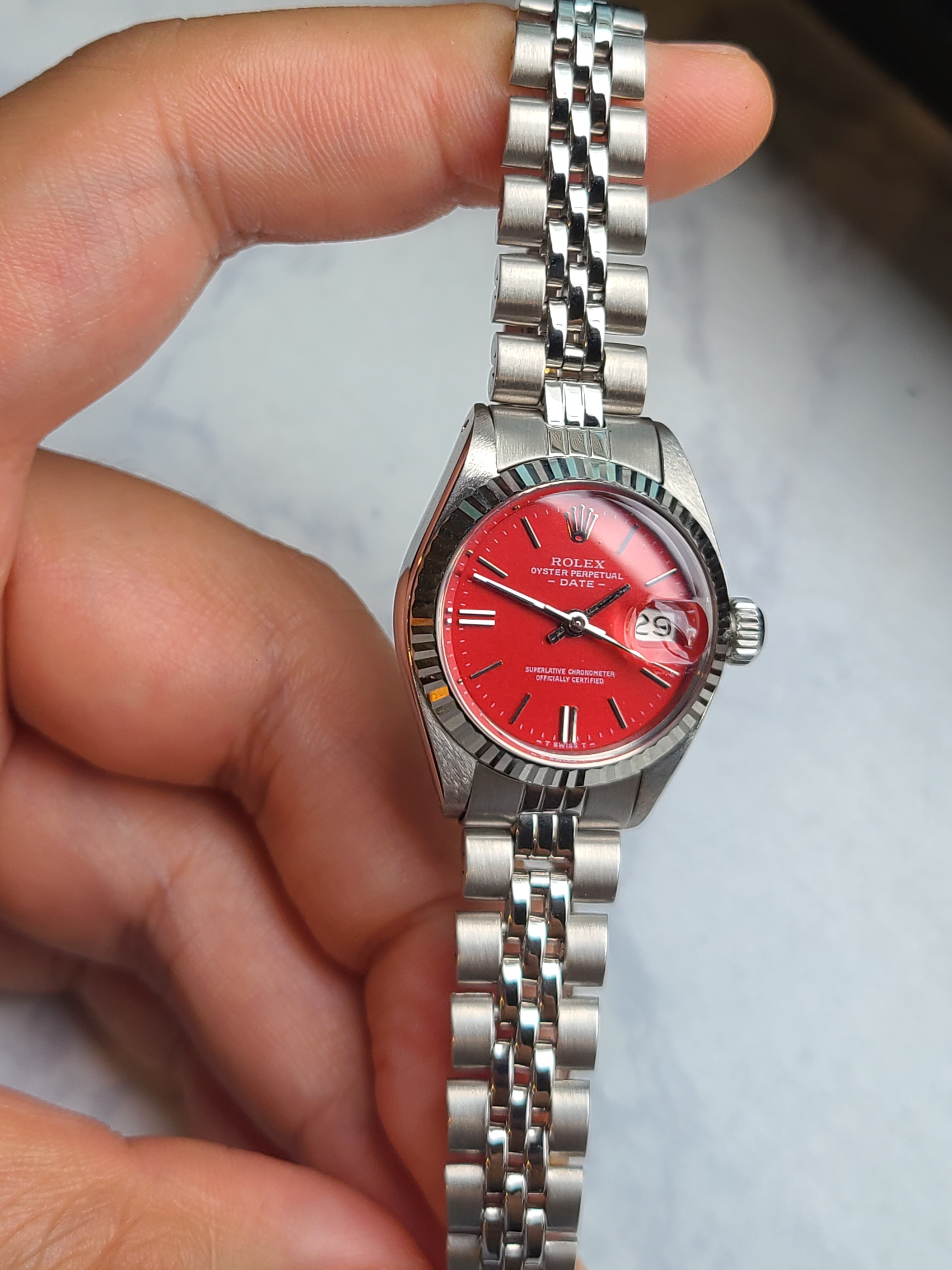 Rolex Datejust Red Dial Women's