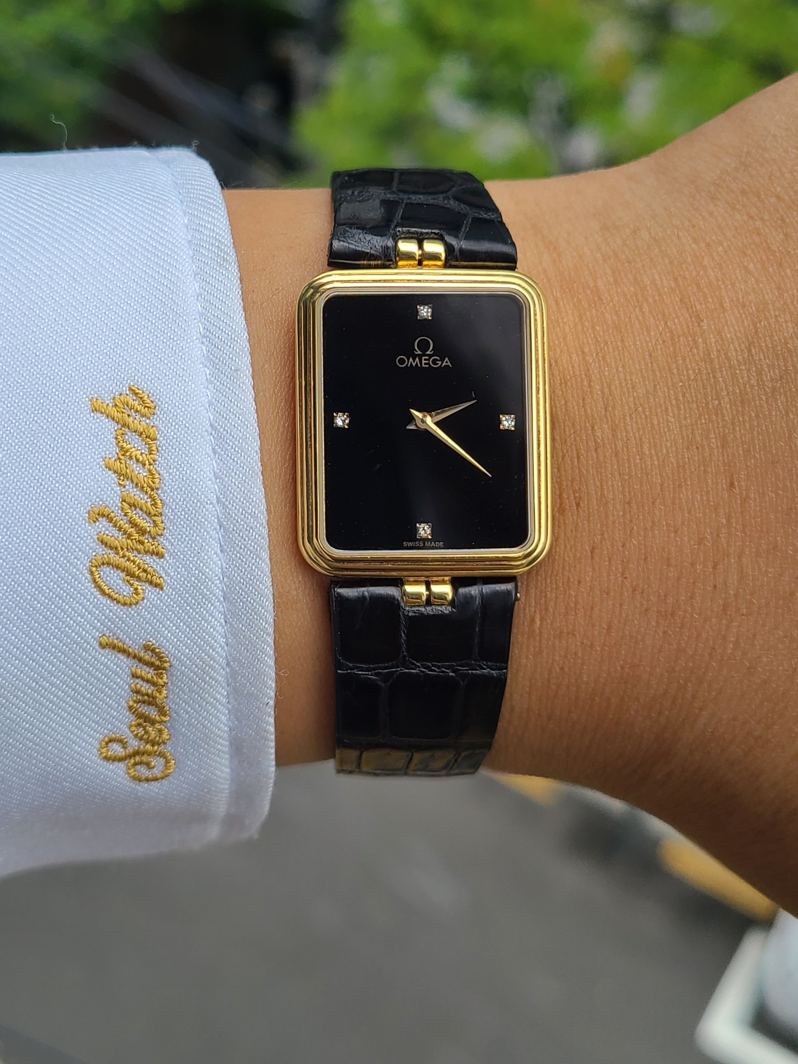 Omega Art Deco Diamond 18K Vintage 오메가 아트데코 4P 다이아몬드 블랙 스퀘어 18K 금통 빈티지