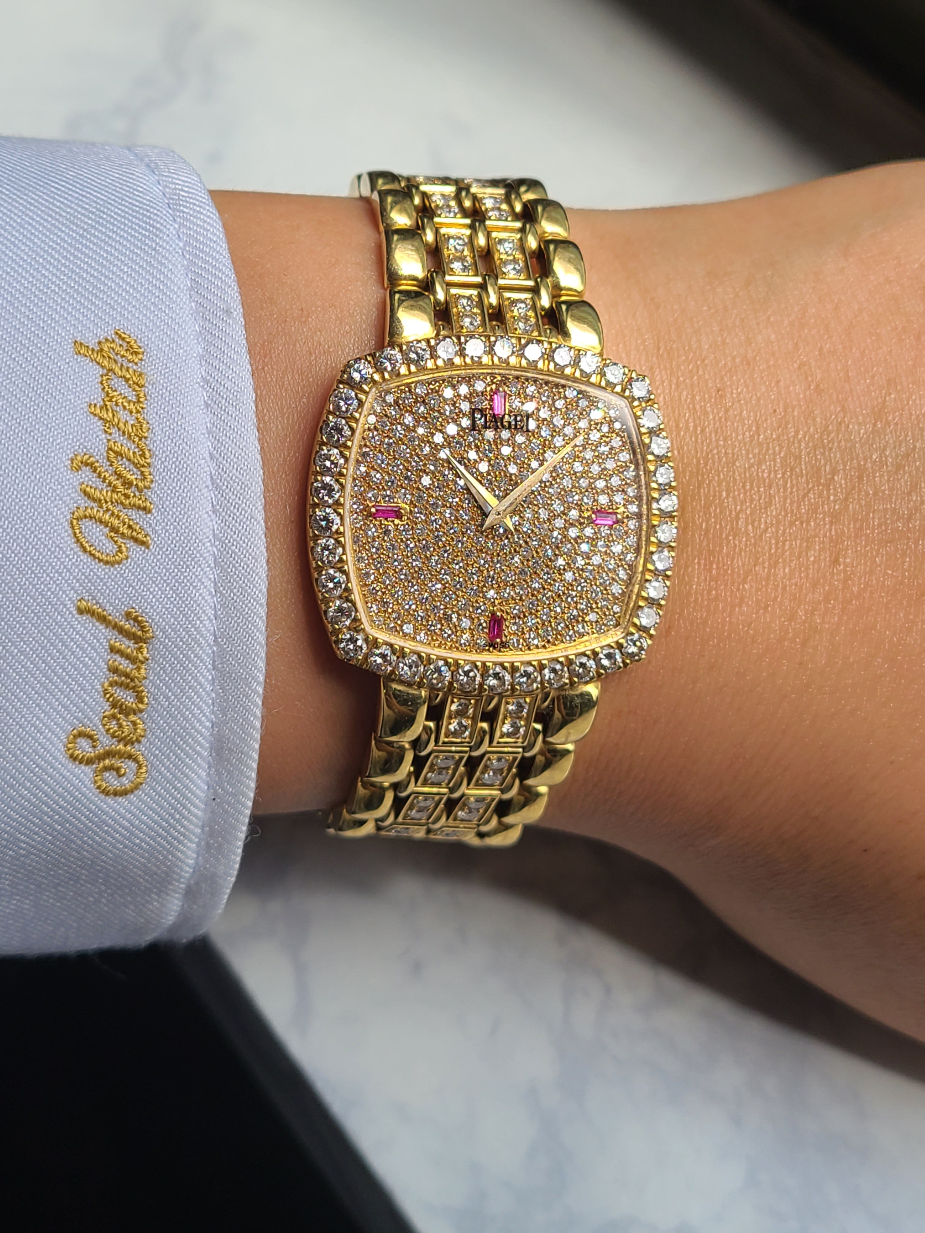 Piaget Cushion Case 18K YG Automatic 피아제 클래식 쿠션 4P 루비 풀다이아몬드 18K 옐로우골드 금통 남성용