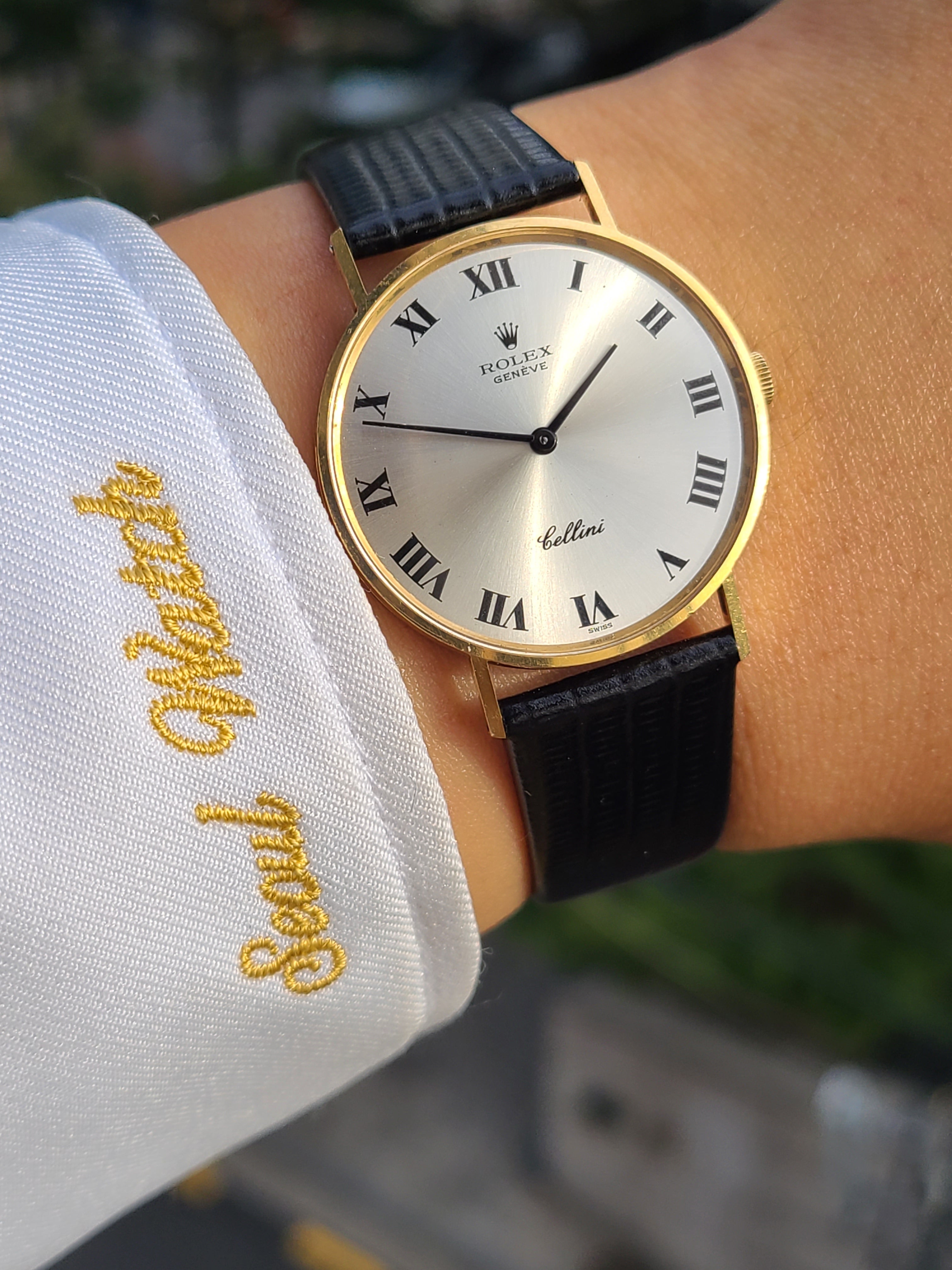Rolex Cellini Silver Black Roman Dial 18K Solid Yellow Gold 롤렉스 셀리니 실버 블랙 로만 다이얼 18K 옐로우골드 금통