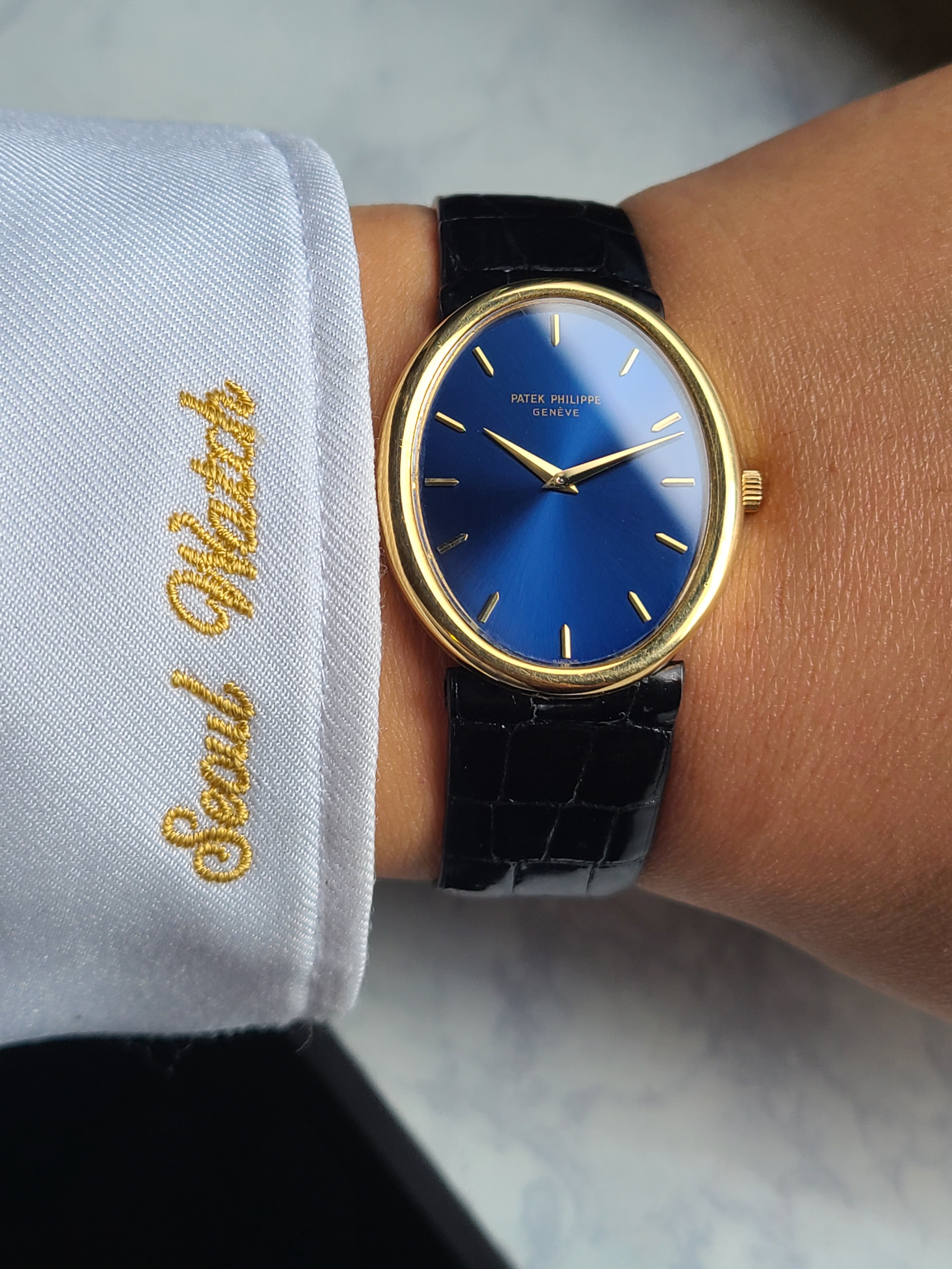 Patek Philippe Golden Oval Ellipse Jumbo 18K YG Men's 파텍필립 점보 엘립스 오벌쉐입 블루다이얼 18K 금통 점보 남성용